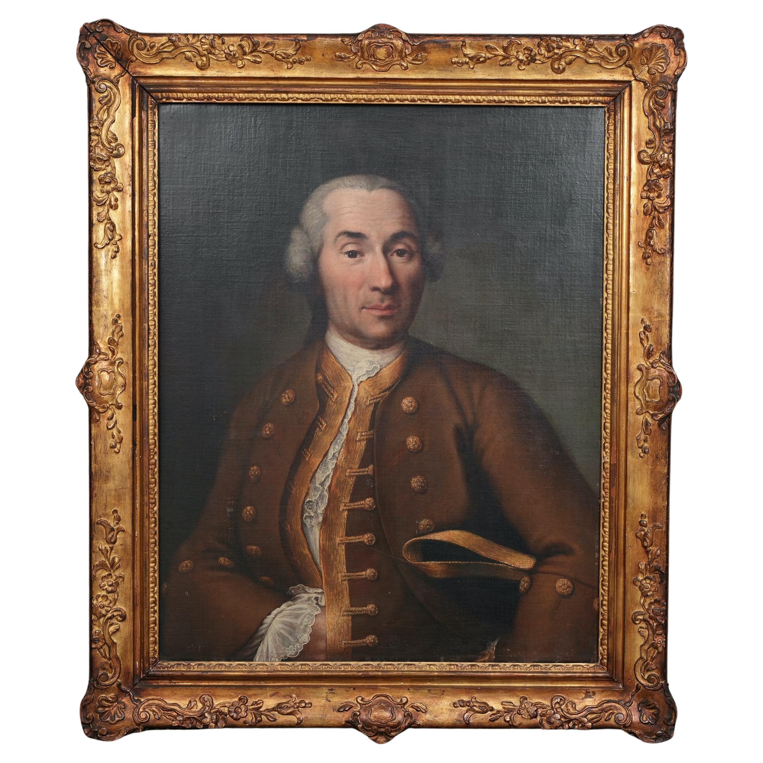  18th Century Italian Nobleman Portrait Oil On Canvas For Sale
