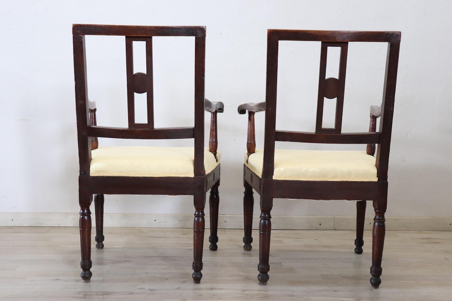 18th Century Italian of the Period Louis XVI Pair of Armchairs in Walnut For Sale 6