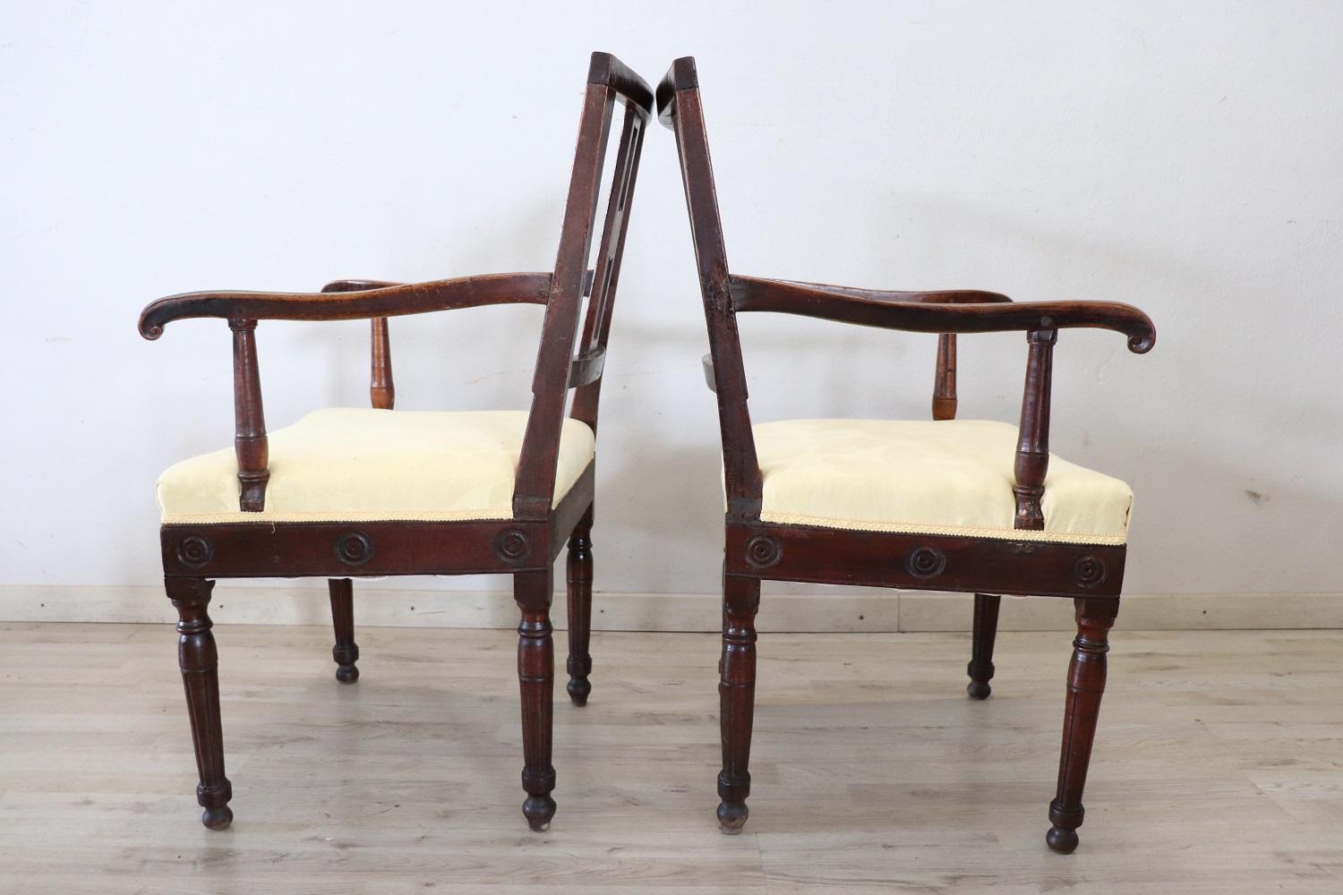18th Century Italian of the Period Louis XVI Pair of Armchairs in Walnut For Sale 7