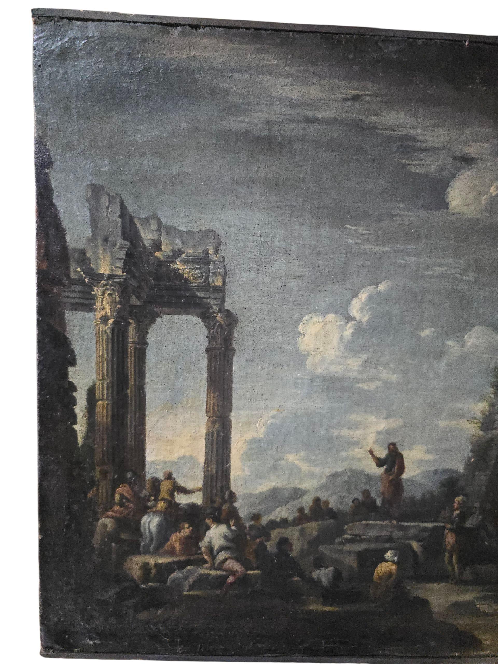 18th Century Italian Oil on Canvas Depicting Roman Ruins and Figures For Sale 2