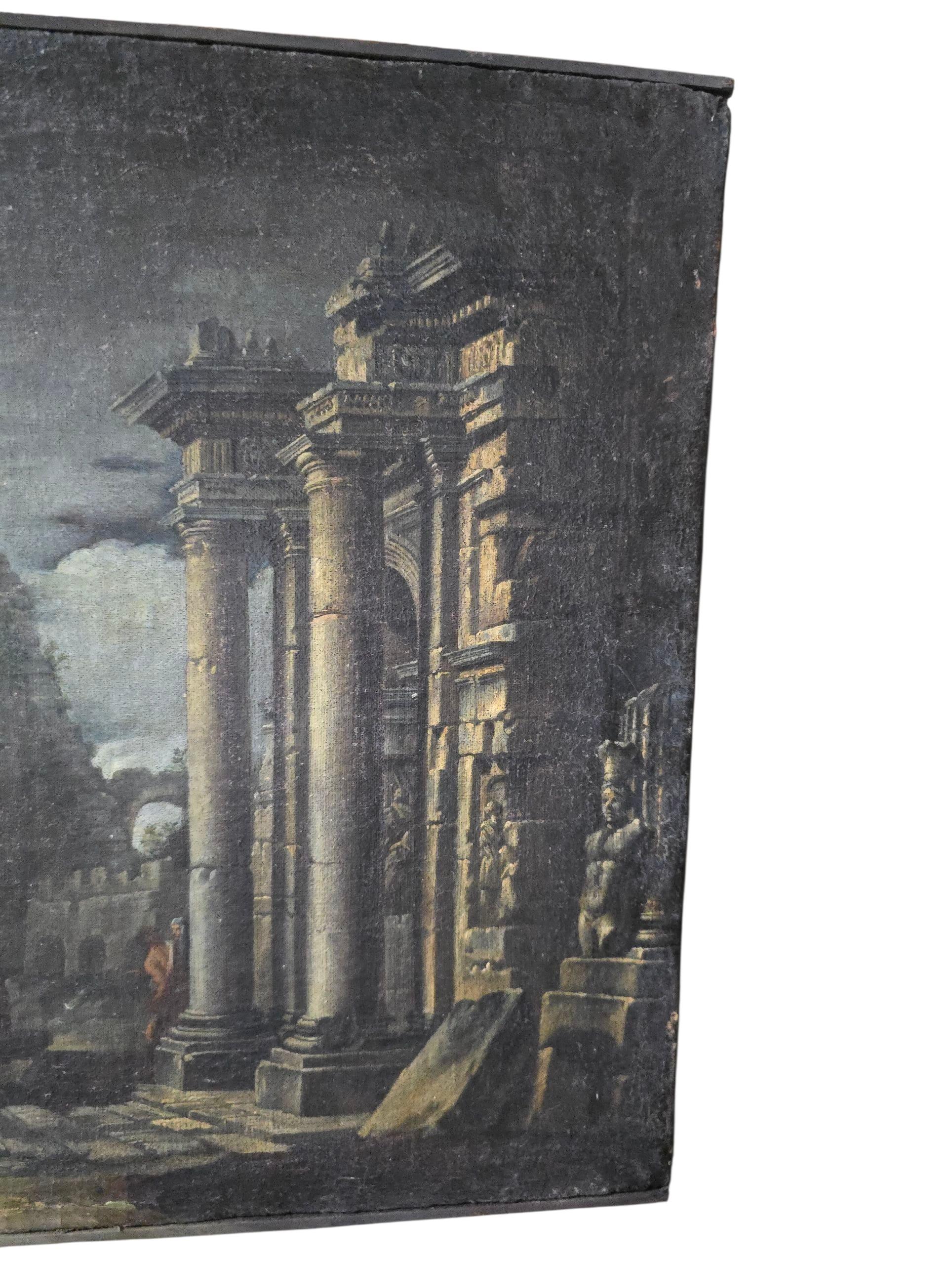 18th Century Italian Oil on Canvas Depicting Roman Ruins and Figures For Sale 3