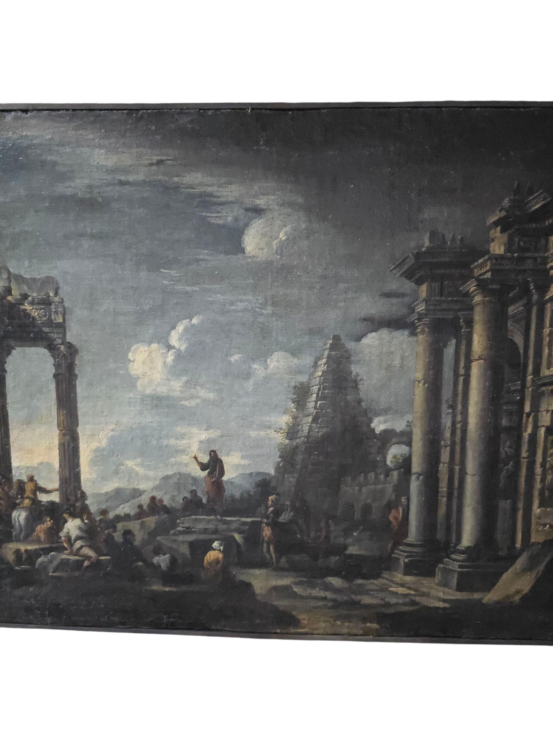 18th Century Italian Oil on Canvas Depicting Roman Ruins and Figures For Sale 4