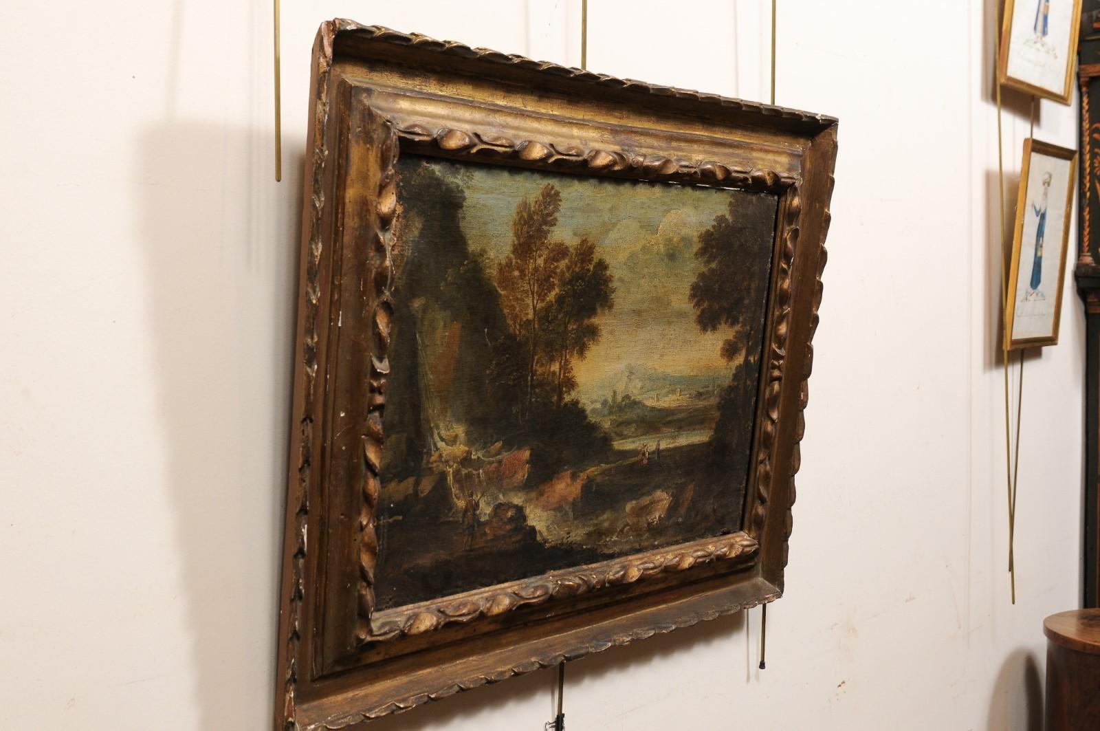 18th Century Italian Oil on Canvas Landscape Painting in Giltwood Frame For Sale 7