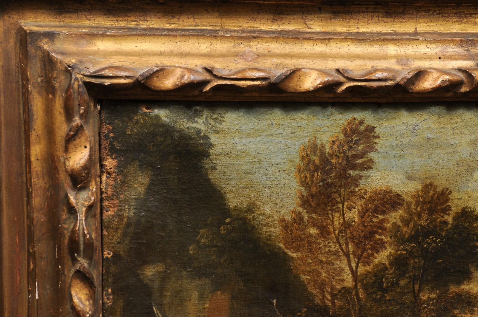 18th Century Italian Oil on Canvas Landscape Painting in Giltwood Frame For Sale 10