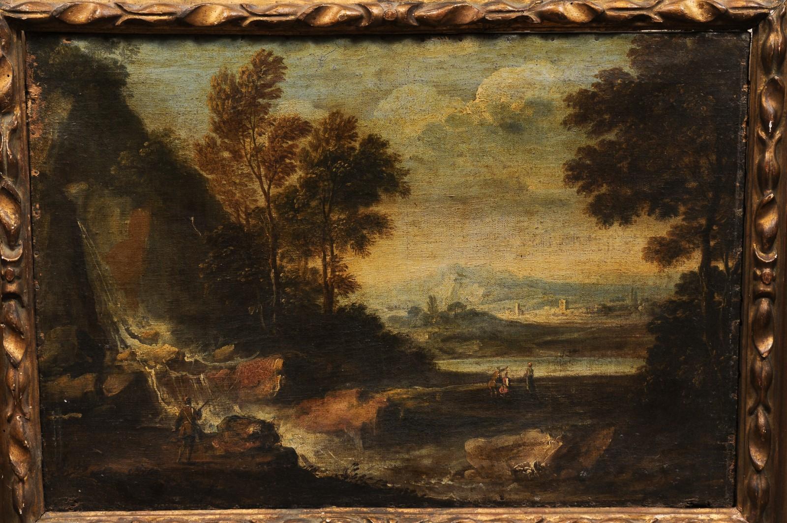 18th Century Italian Oil on Canvas Landscape Painting in Giltwood Frame For Sale 1
