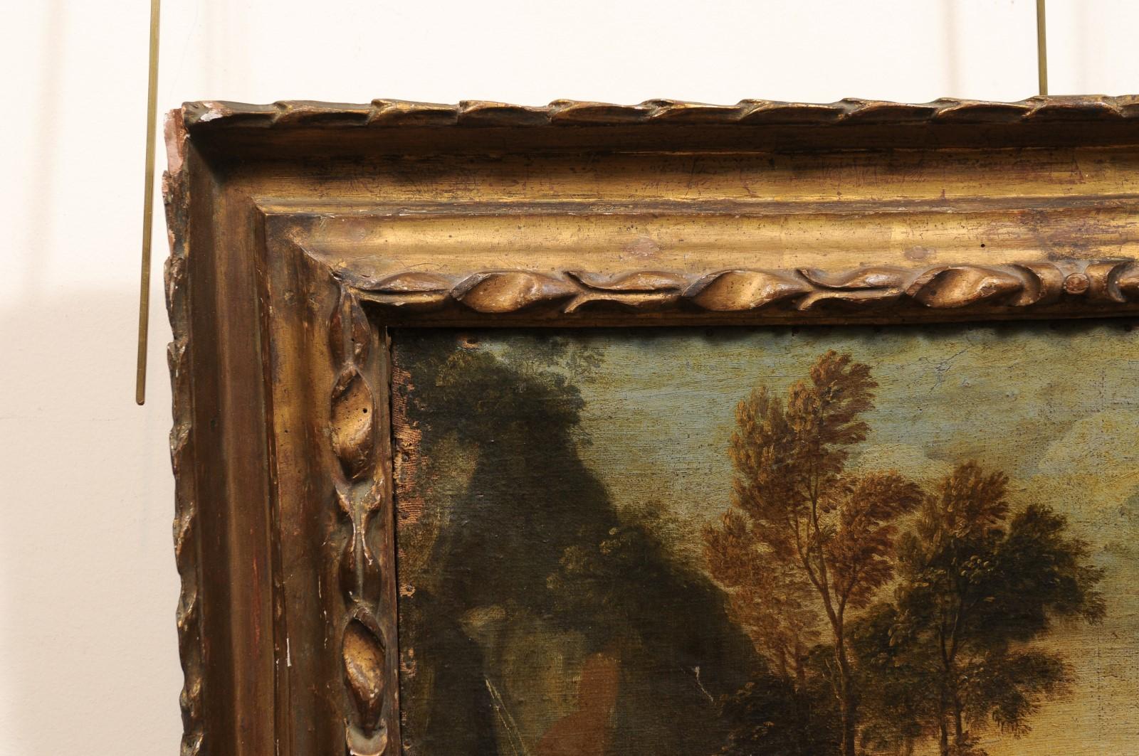 18th Century Italian Oil on Canvas Landscape Painting in Giltwood Frame For Sale 3