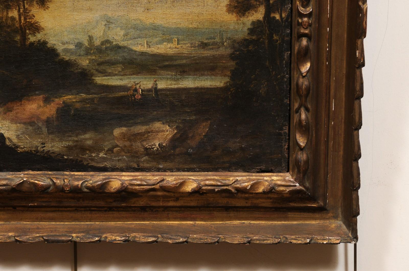 18th Century Italian Oil on Canvas Landscape Painting in Giltwood Frame For Sale 5