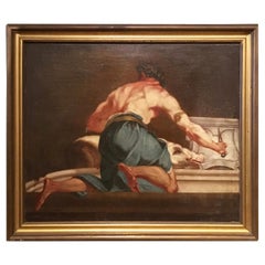 Antique 18th Century Italian Oil on Canvas Painting Depicting a Mythological Scene