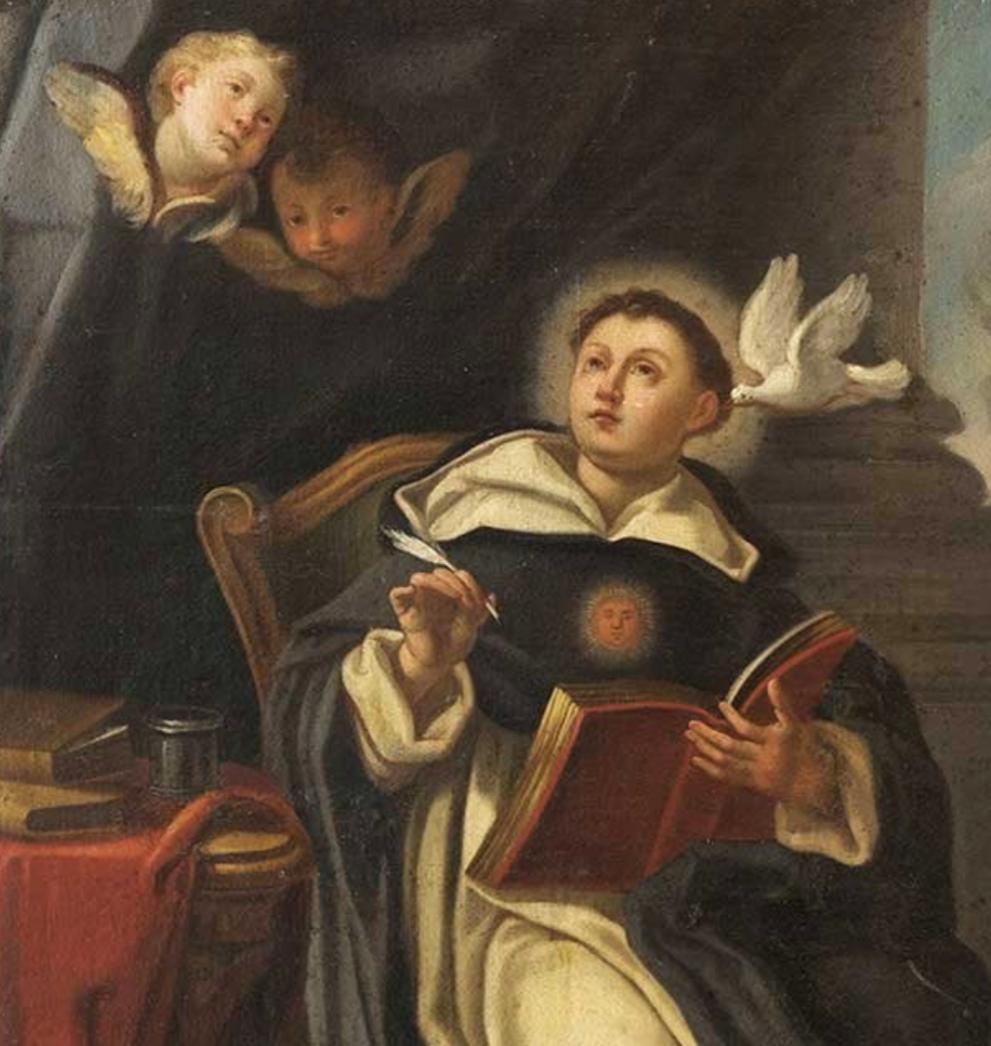 European 18th Century Italian Oil on Canvas Painting Roman School of Saint Thomas Aquinas For Sale