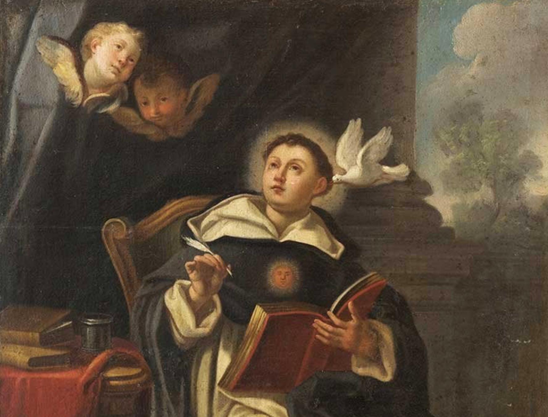 18th Century Italian Oil on Canvas Painting Roman School of Saint Thomas Aquinas For Sale 1