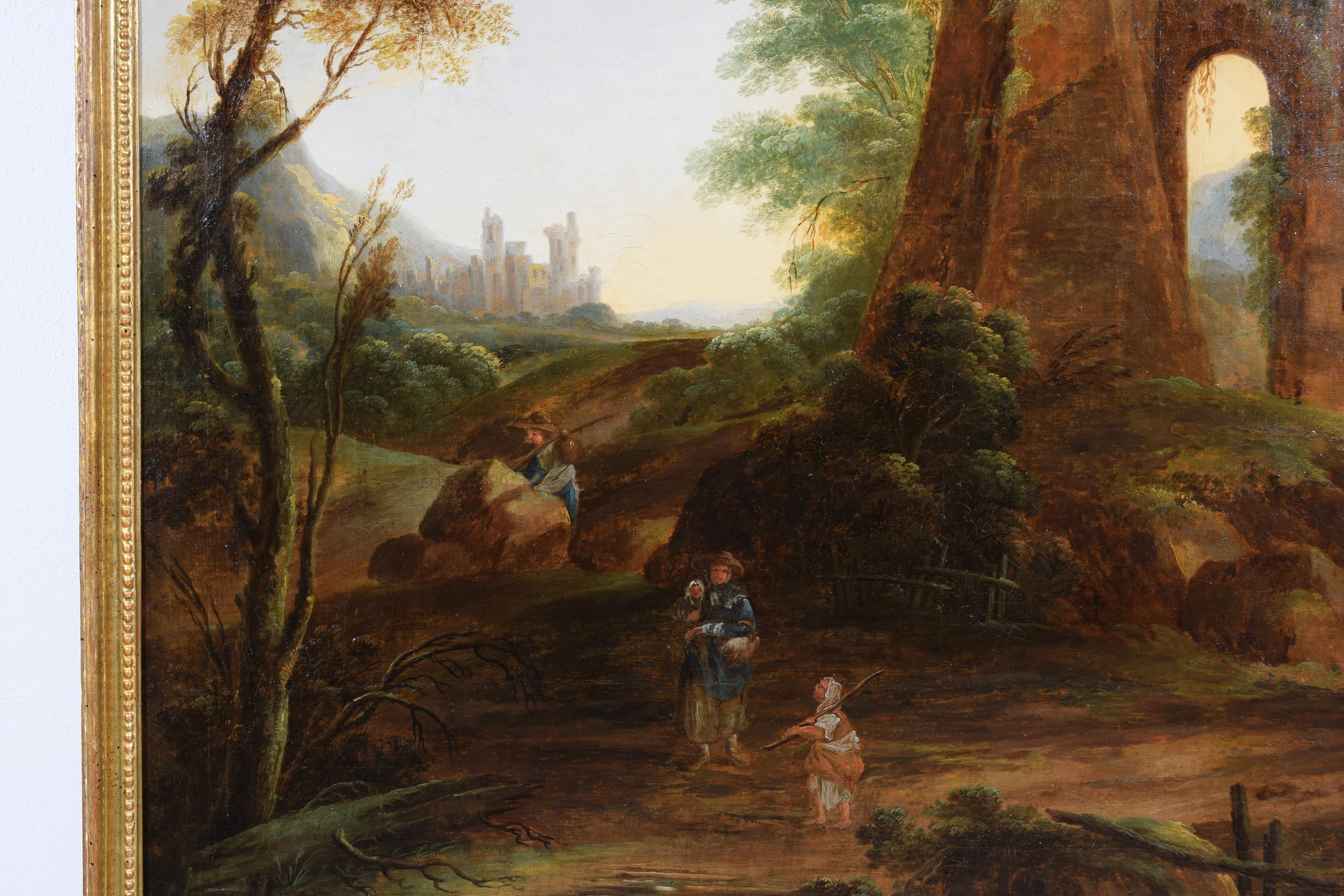 18th Century, Italian Oil on Canvas Painting with Landscape with Ruins For Sale 1