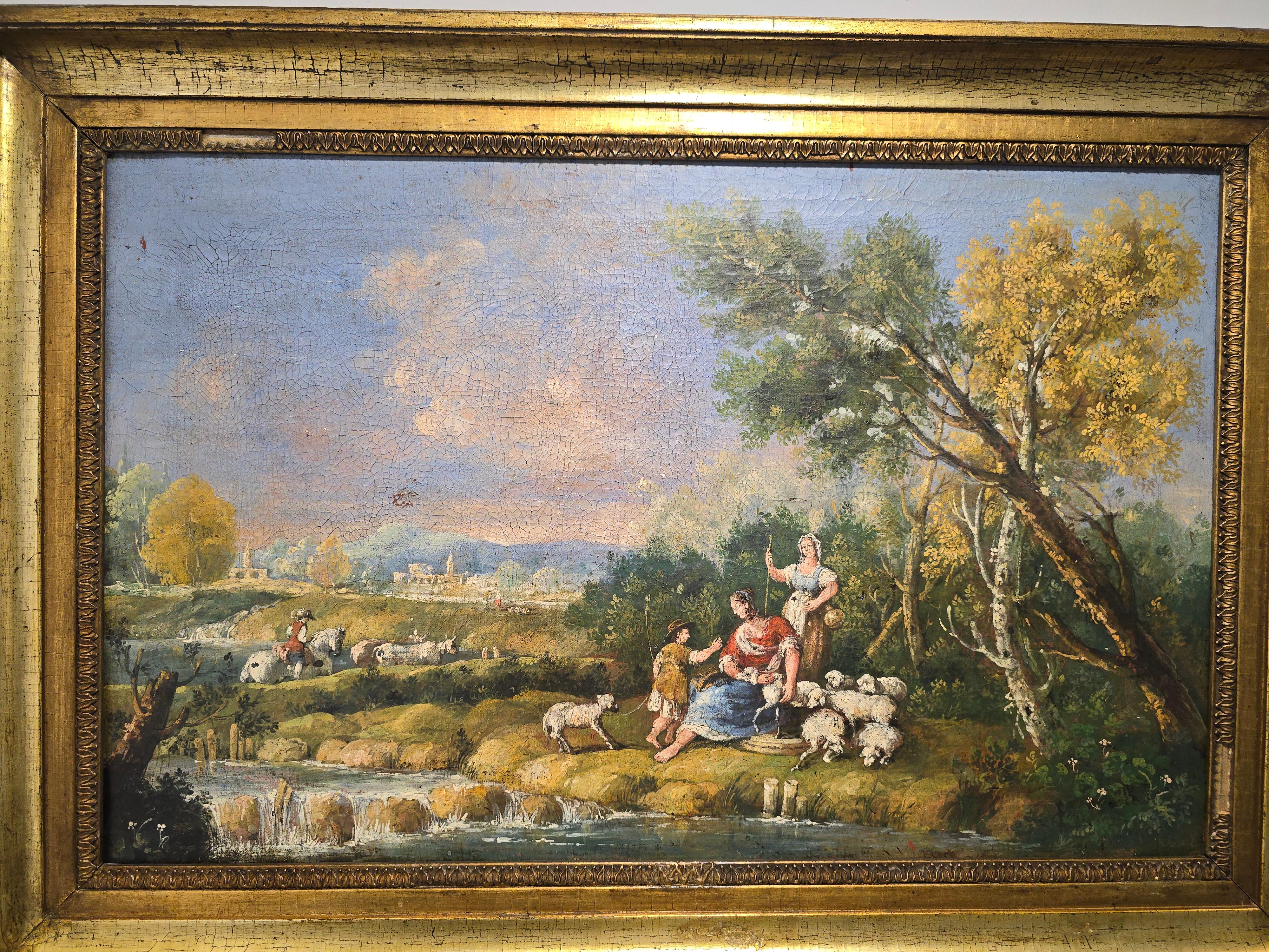 Huile sur toile italienne du XVIIIe siècle - Scène pastorale en vente 5