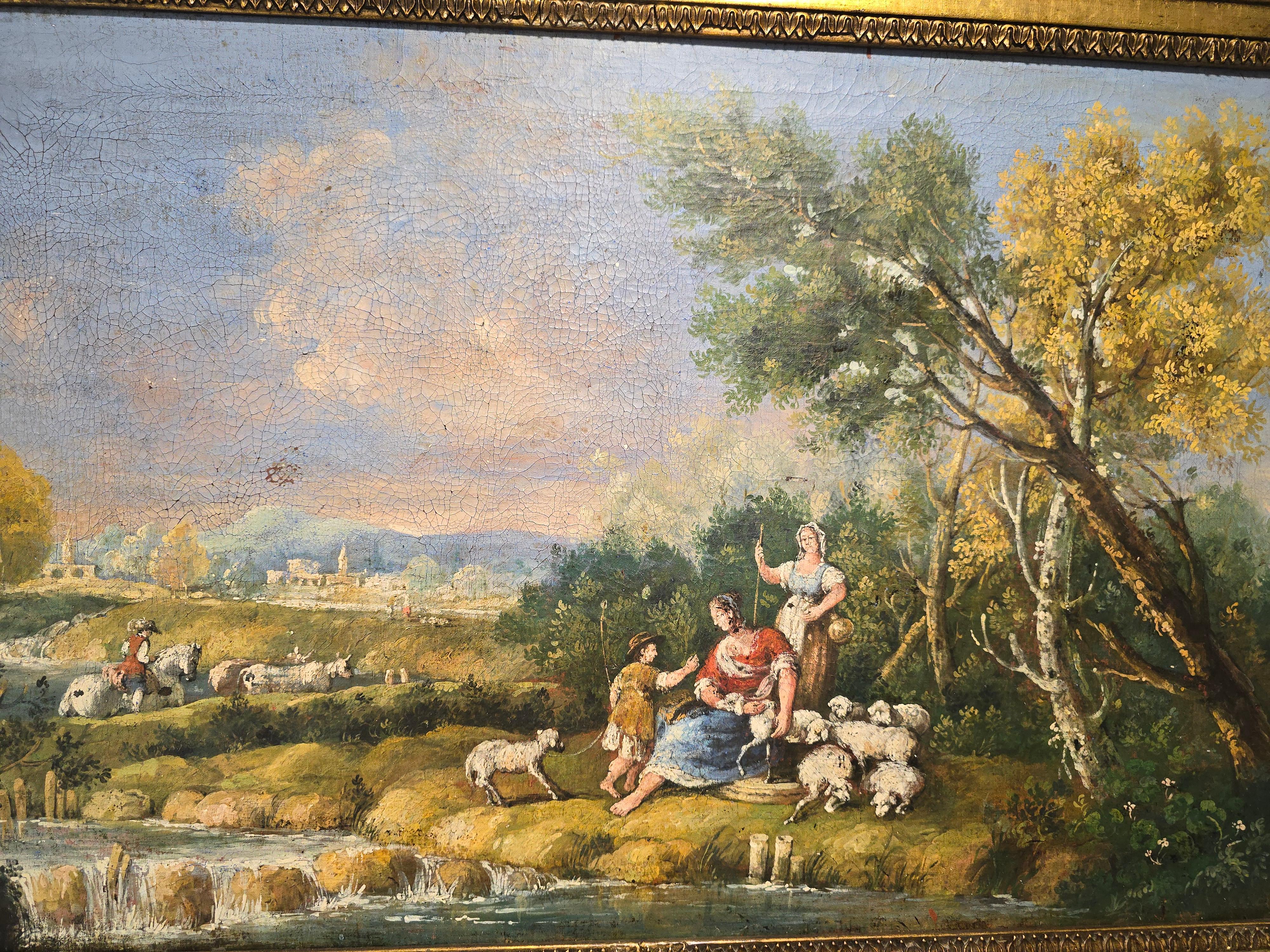 Huile sur toile italienne du XVIIIe siècle - Scène pastorale en vente 6