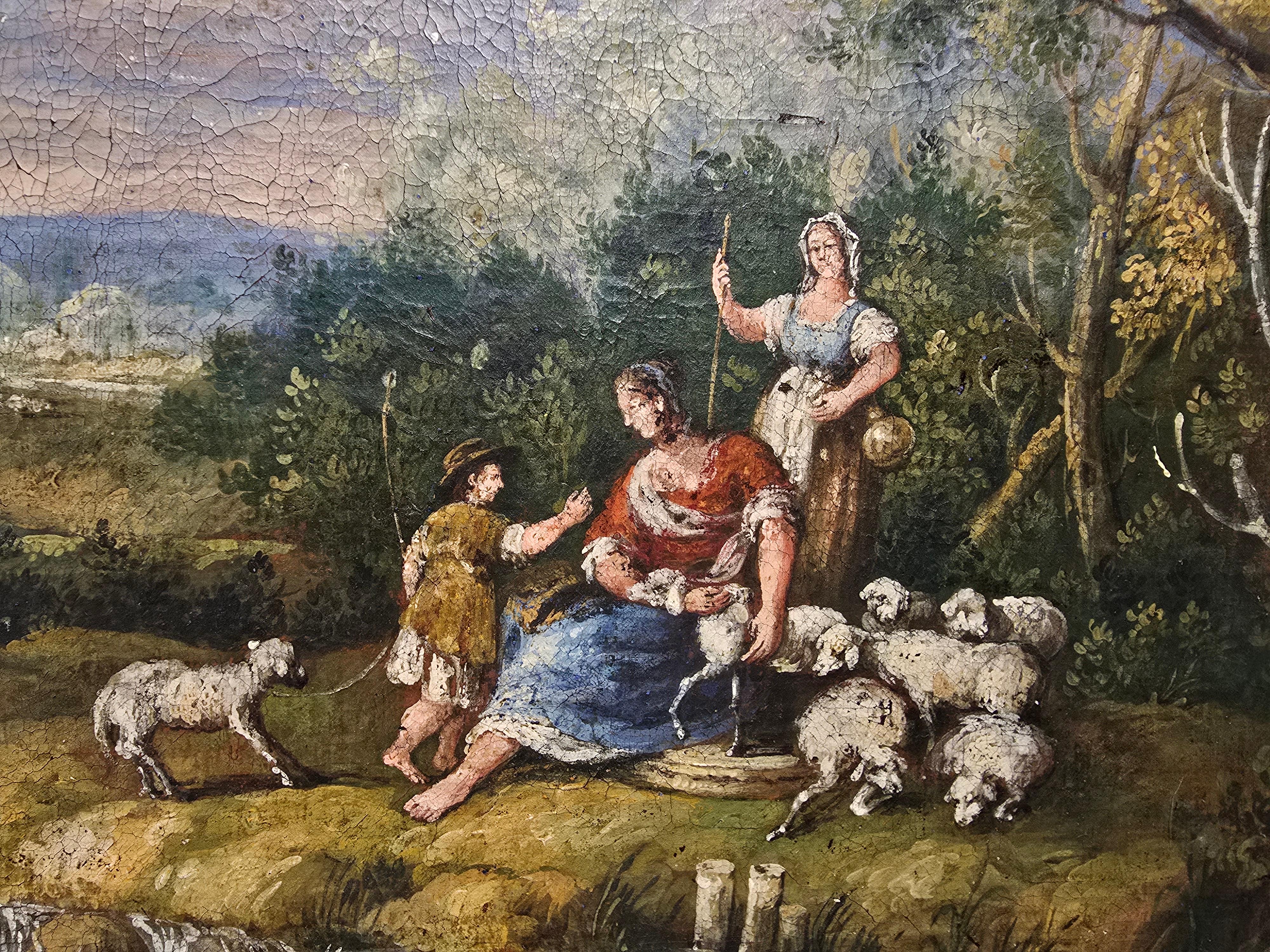 Huile sur toile italienne du XVIIIe siècle - Scène pastorale en vente 7