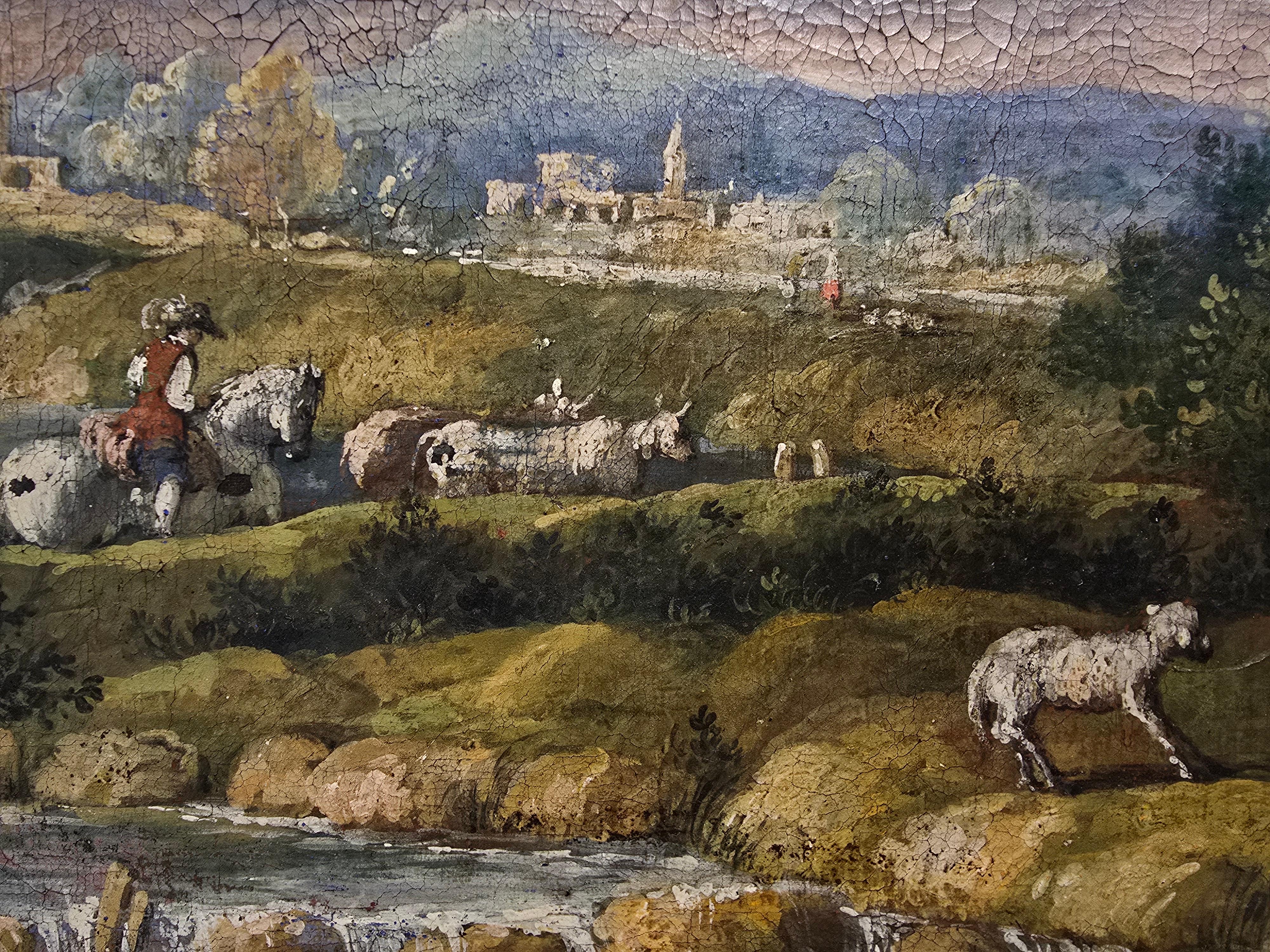 Huile sur toile italienne du XVIIIe siècle - Scène pastorale en vente 9