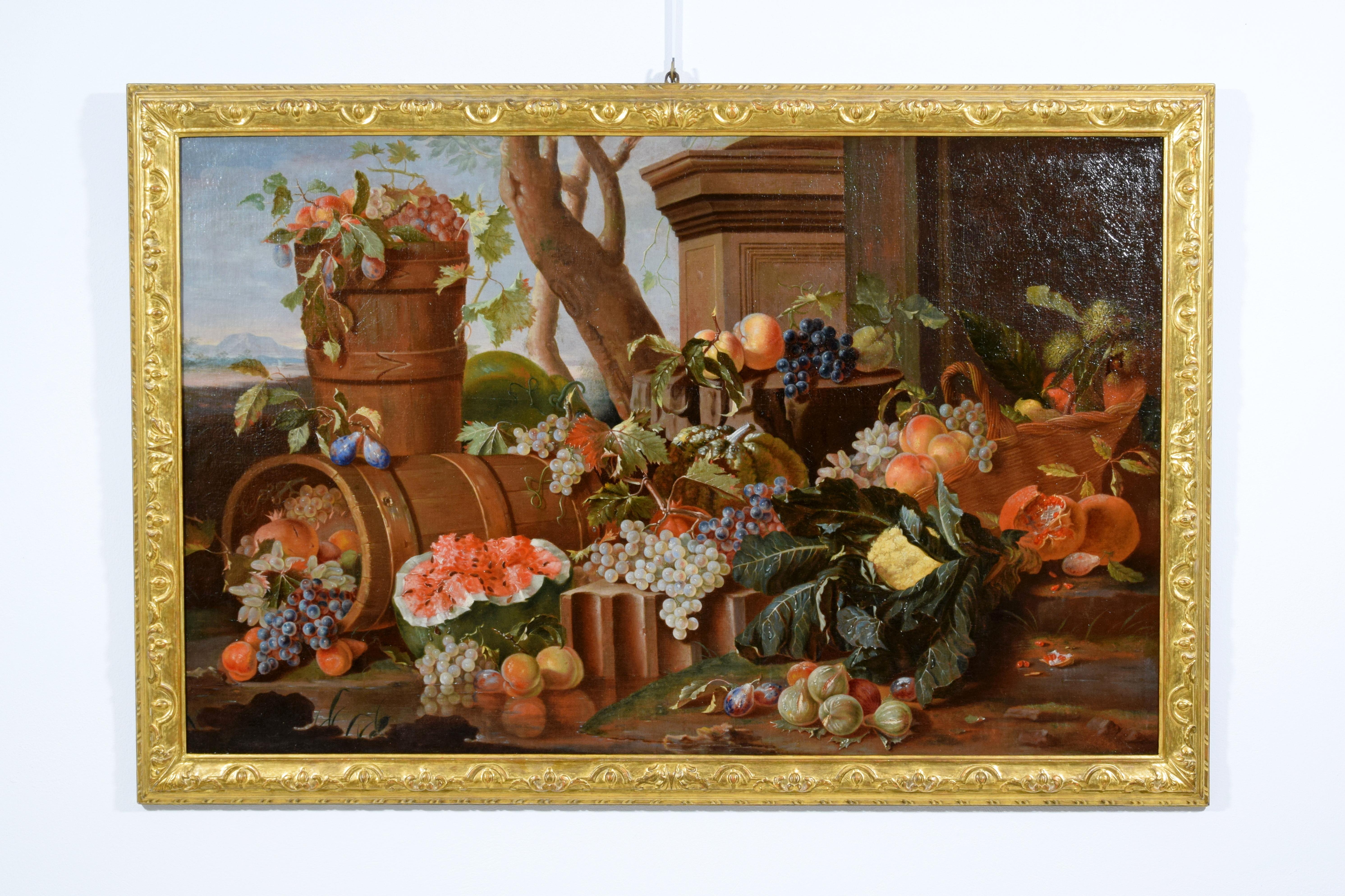 Baroque XVIIIe siècle, Huile italienne sur toile Nature morte de Pietro Navarra en vente