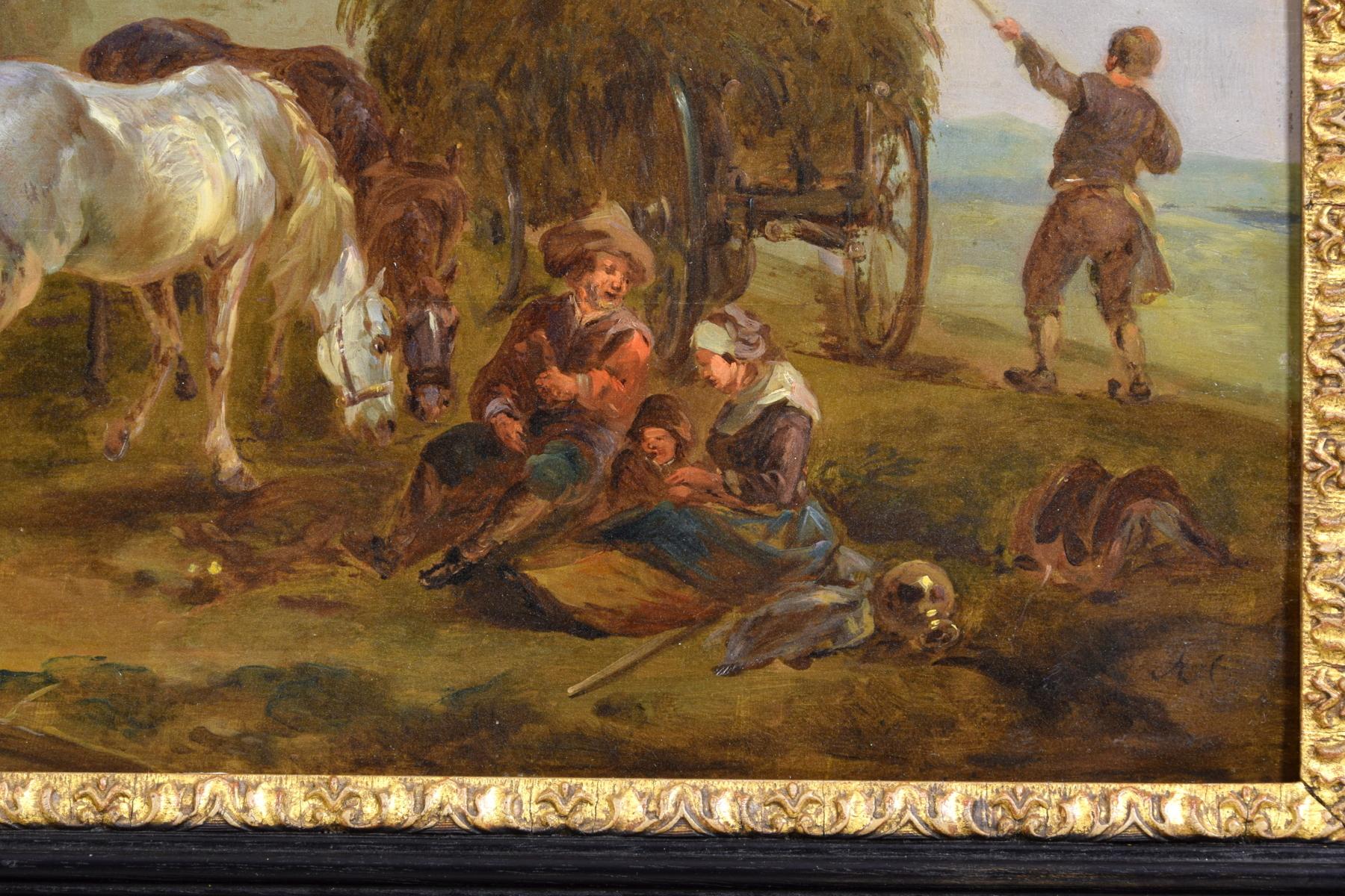 18th Century Italian Oil on Panel Bambocciata by Jean Miel Follower For Sale 2