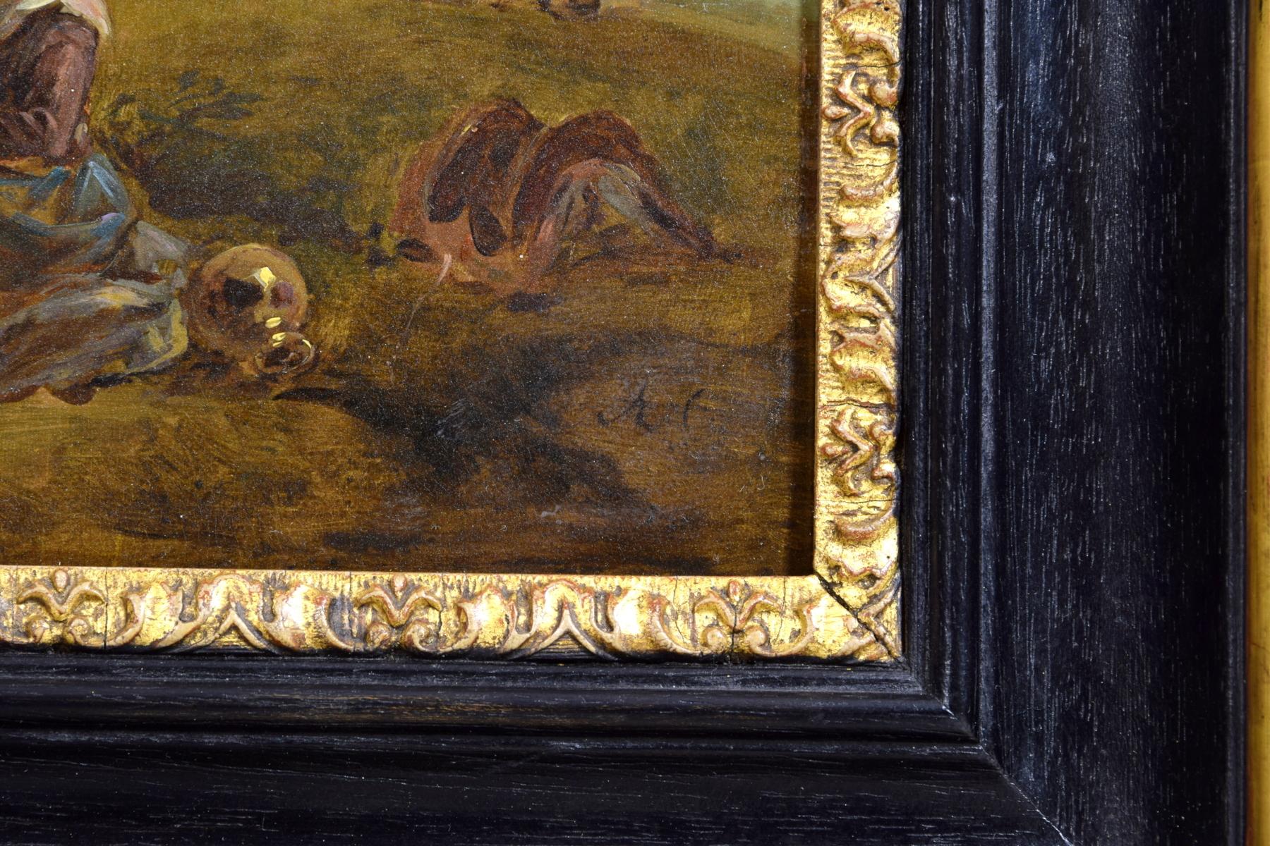 18th Century Italian Oil on Panel Bambocciata by Jean Miel Follower For Sale 3