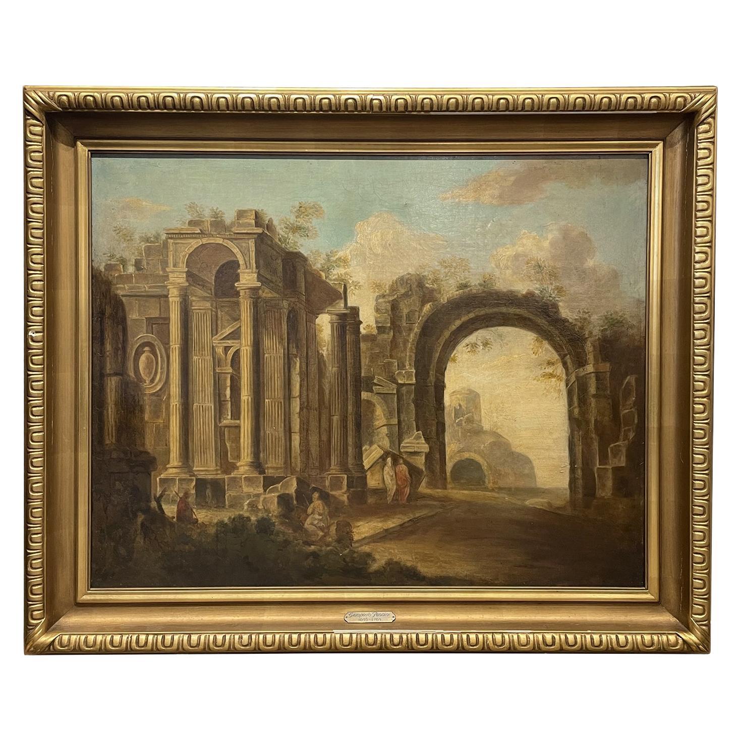 18th Century Italian Oil Painting of an Antique Building by Giovanni PaoloPanini