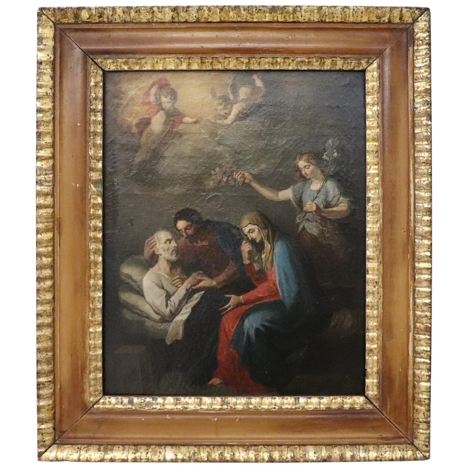 18th Century Italian Oil Painting on Canvas Death of Saint Joseph