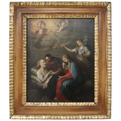 18th Century Italian Oil Painting on Canvas Death of Saint Joseph