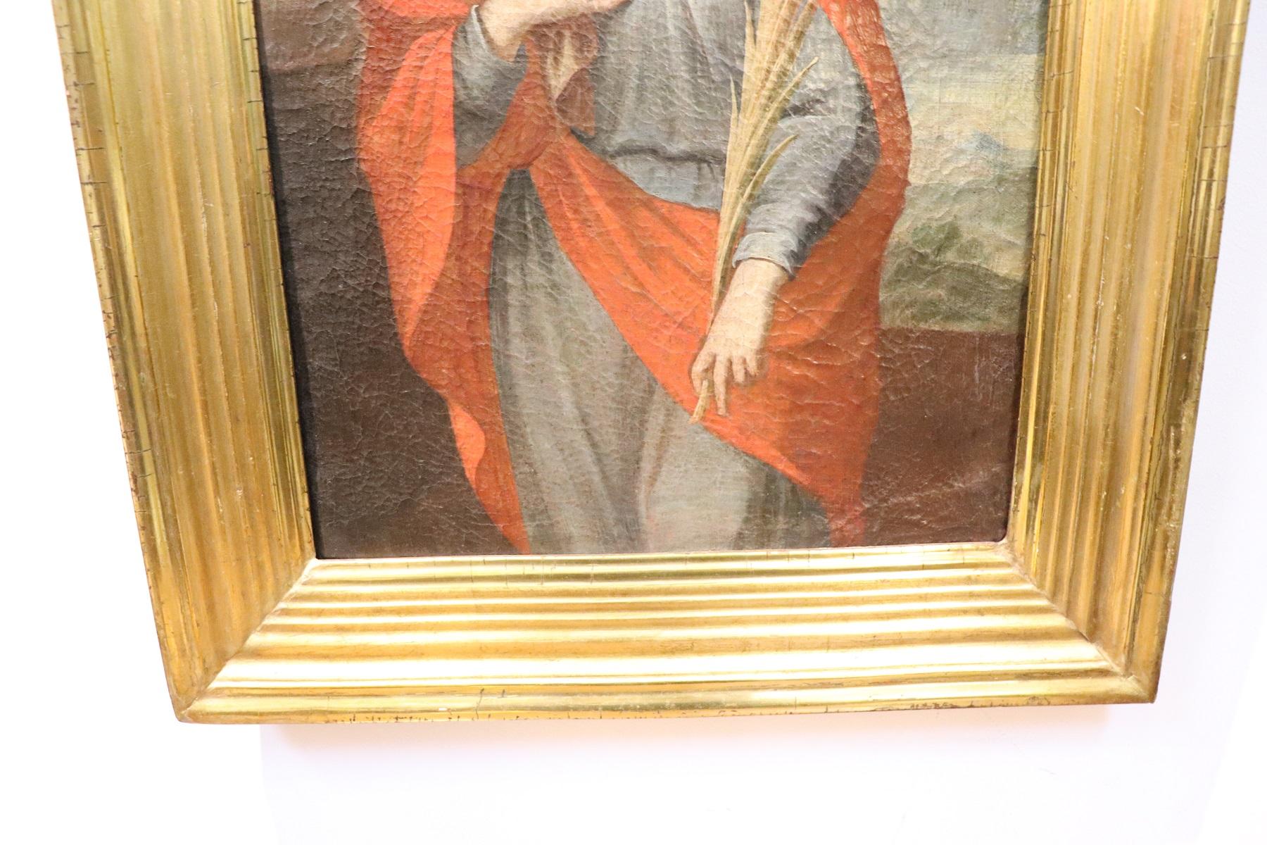 Oiled 18th Century Italian Oil Painting on Canvas Saint Apollonia with Golden Frame