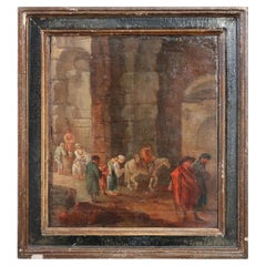 18th Century Italian Oil Painting on Wood Panel with Frame Antique 18th Century Italian Oil Painting on Wood Panel with Frame