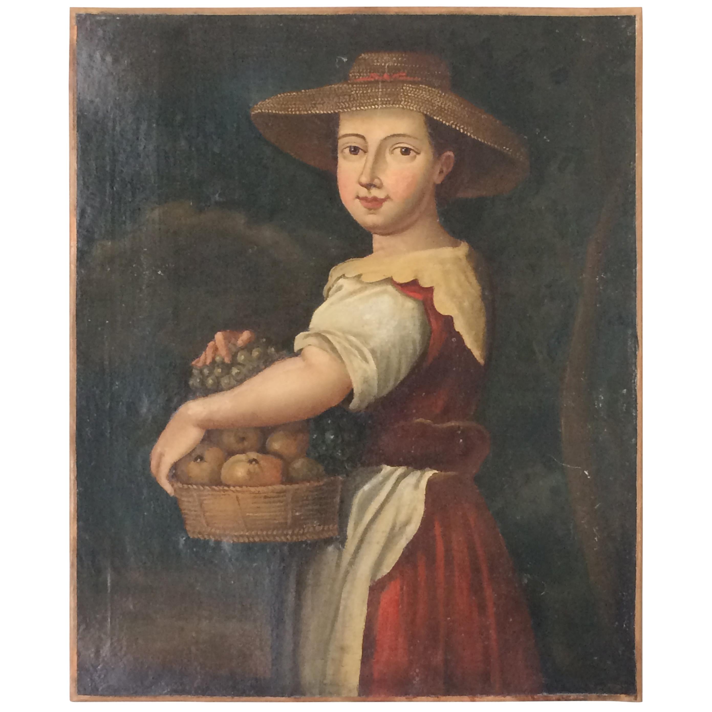 18th Century Italian Oil Painting Portrait on Canvas