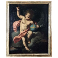 18th Century Italian Old Master Painting Christ Child as Salvator Mundi