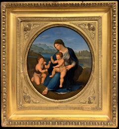 18th Century Italian Oil Madonna & Child with St. John the Baptist after Raphael