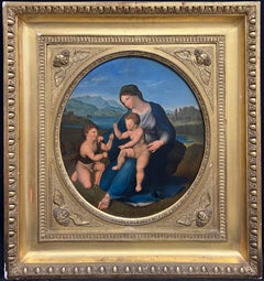 18th Century Italian Oil Madonna & Child with St. John the Baptist after Raphael