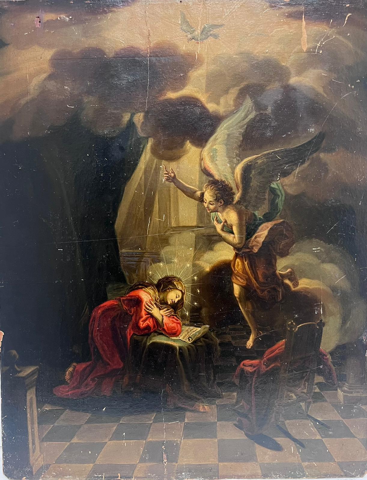 Angel Appearing to Mary Fine 18th Century Italian Old Master Oil Painting 1