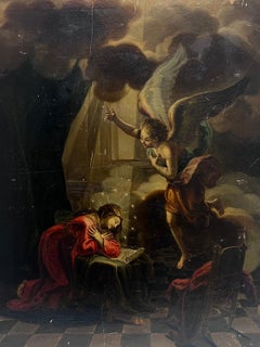 Angel Appearing to Mary Fine 18th Century Italian Old Master Oil Painting