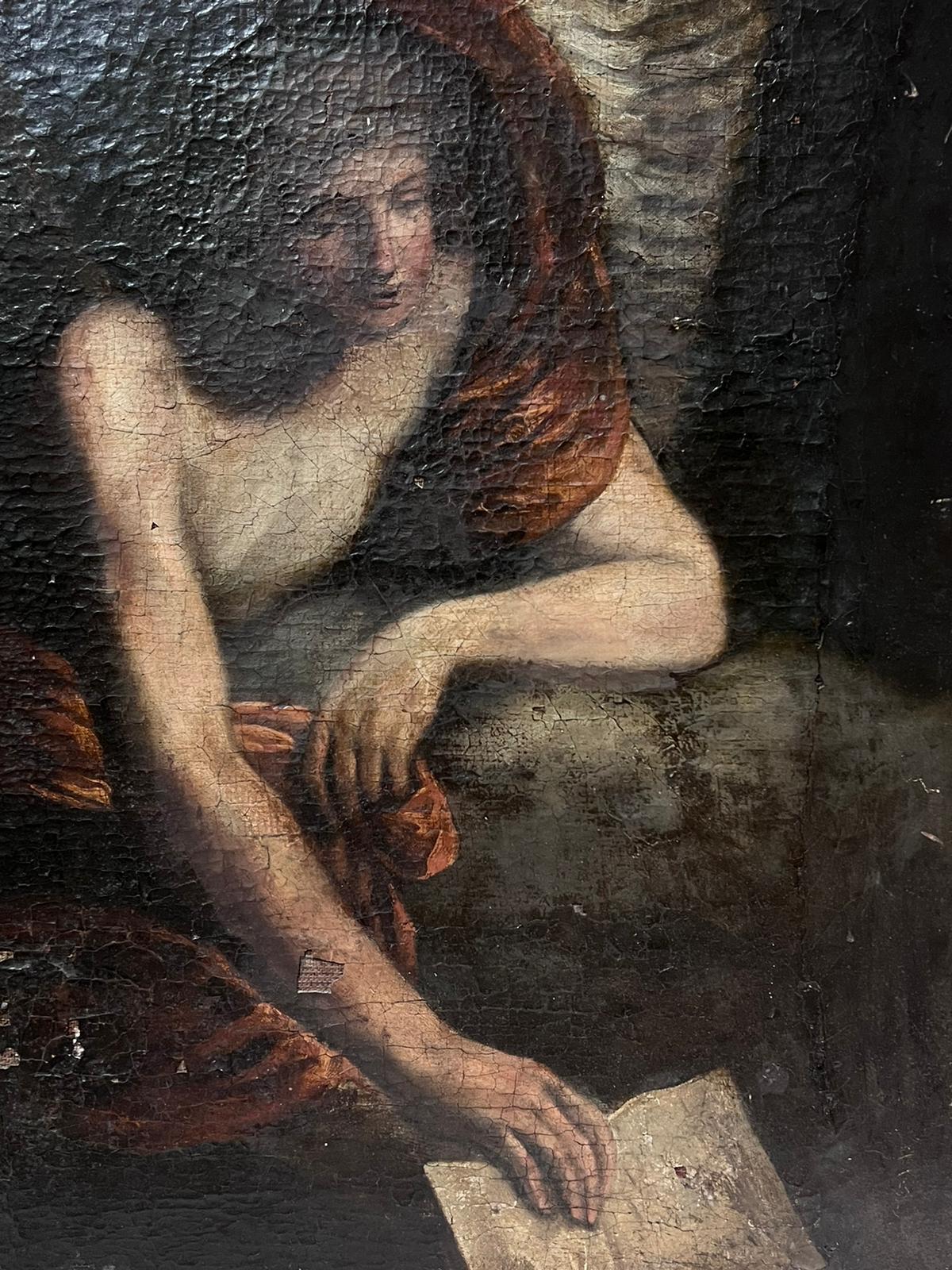 Angelo con le ali Ritratto Dipinto a olio su tela del 18° secolo, antico maestro italiano - Figurative Painting Nero di 18th Century Italian Old Master