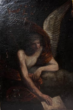 Angel with Wings Portrait 18th Century Italian Old Master Oil Painting on Canvas