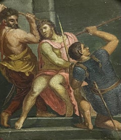 Antique Circular Oil Painting Flagellation of Christ, 18th Century Old Master