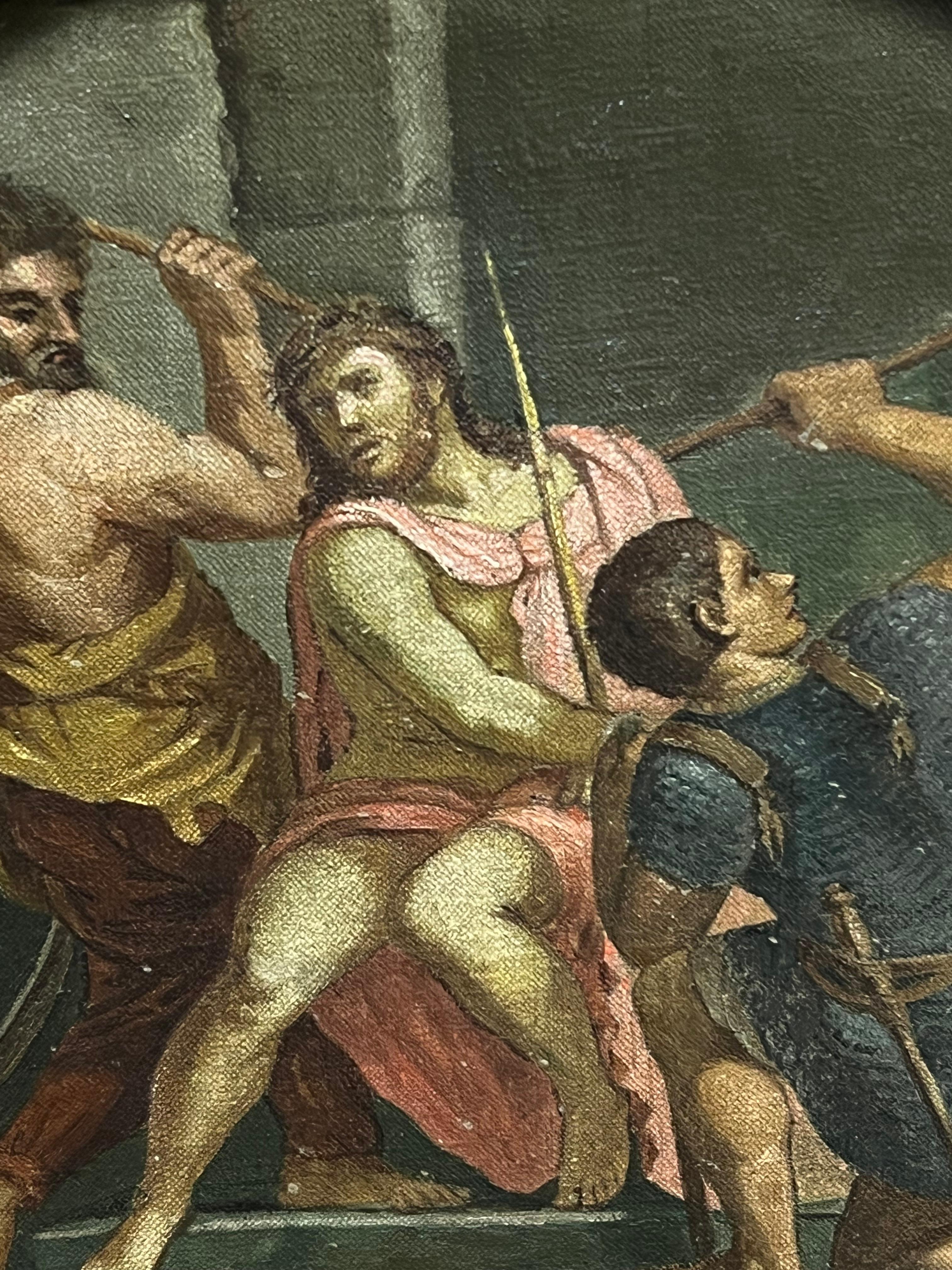 Antico dipinto a olio circolare Flagellazione di Cristo, Antico Maestro del XVIII secolo - Painting Antichi maestri di 18th Century Italian Old Master