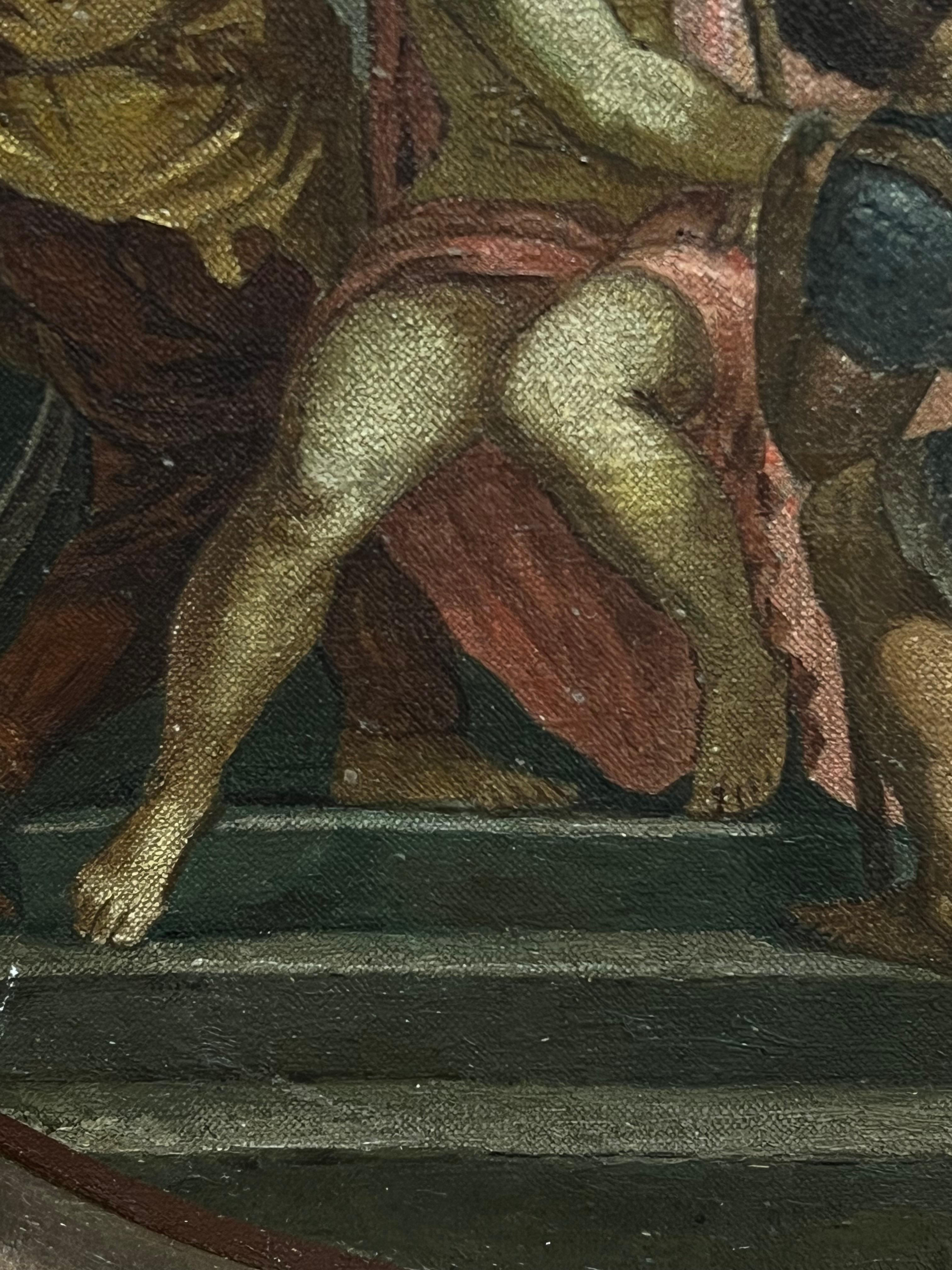 Antico dipinto a olio circolare Flagellazione di Cristo, Antico Maestro del XVIII secolo in vendita 1