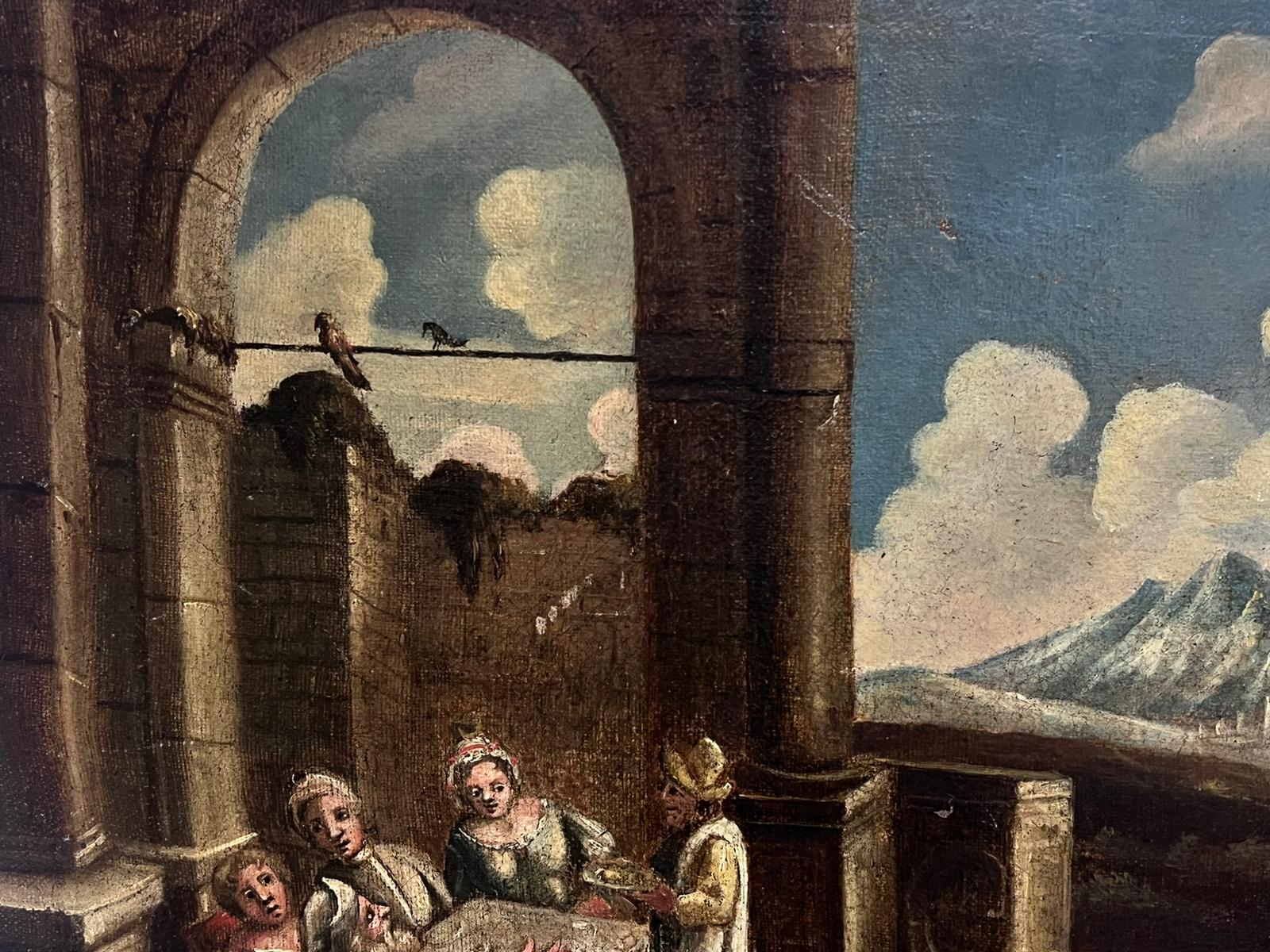 Figuras Bailando Ruinas Clásicas Antiguas y Paisaje Pintura Antigua Grande - Painting Antiguos maestros de 18th Century Italian Old Master