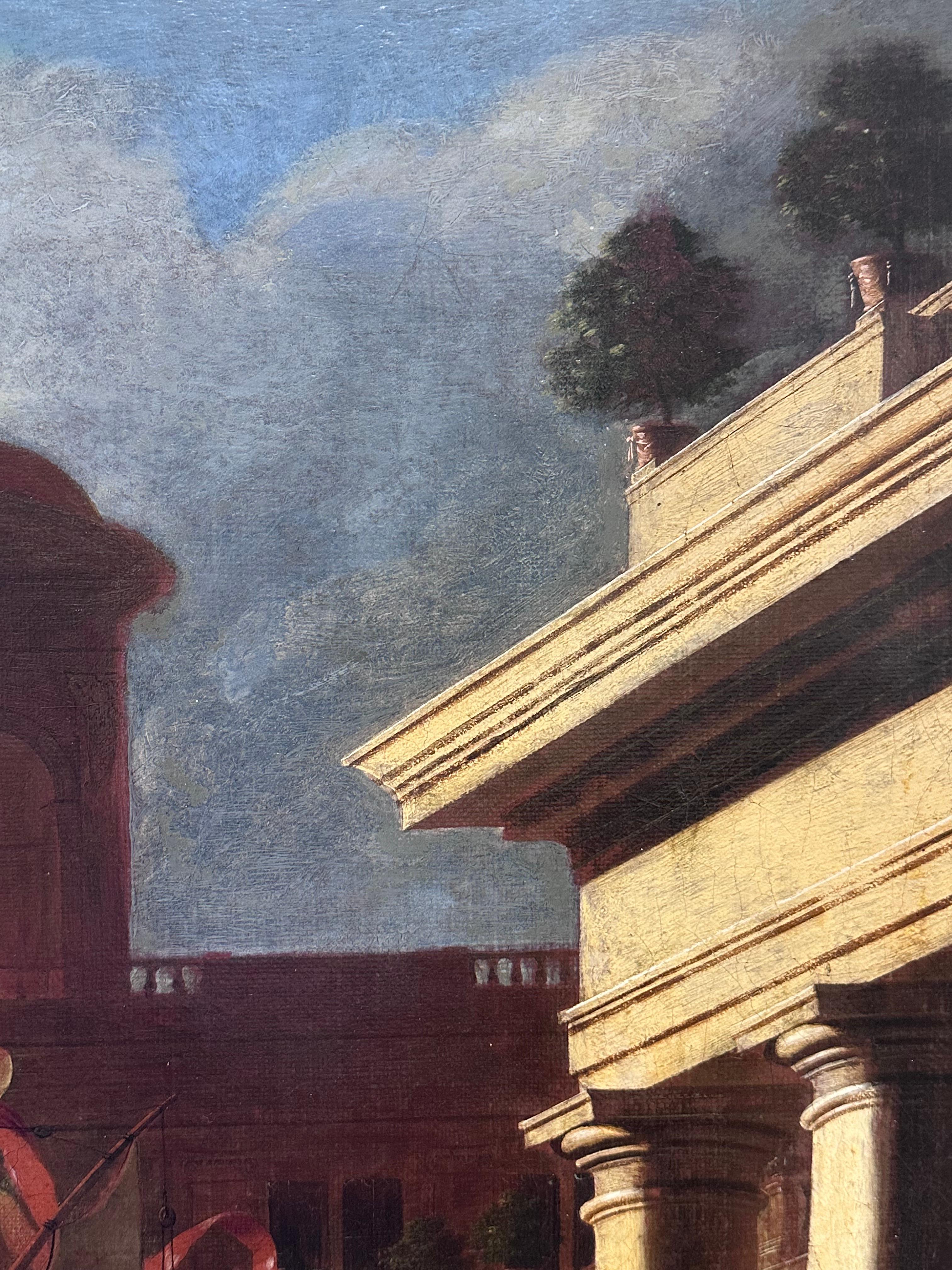 Huge Classical Old Master Oil Painting Ancient Roman Buildings Merchants Port For Sale 10