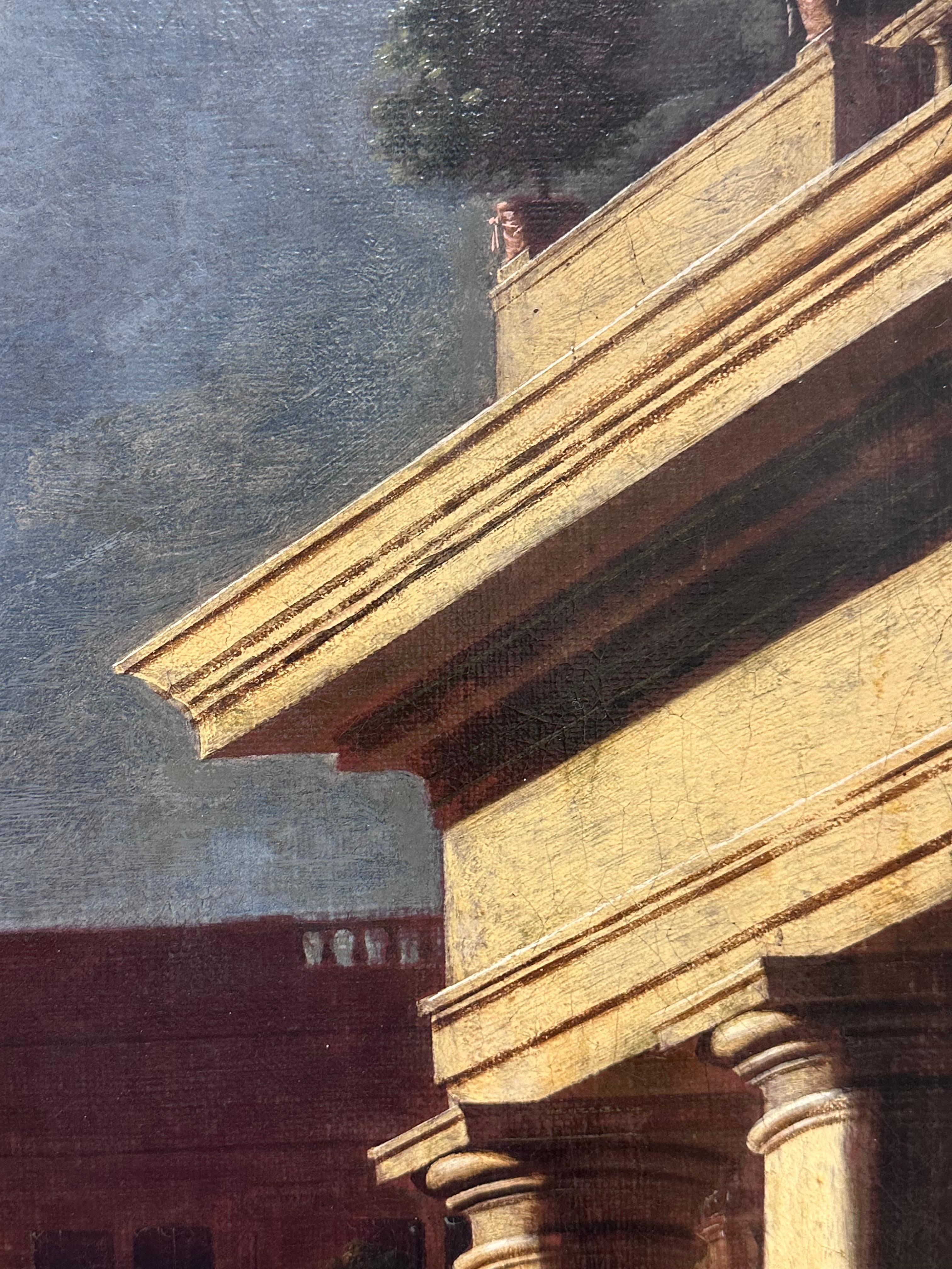 Huge Classical Old Master Oil Painting Ancient Roman Buildings Merchants Port For Sale 11