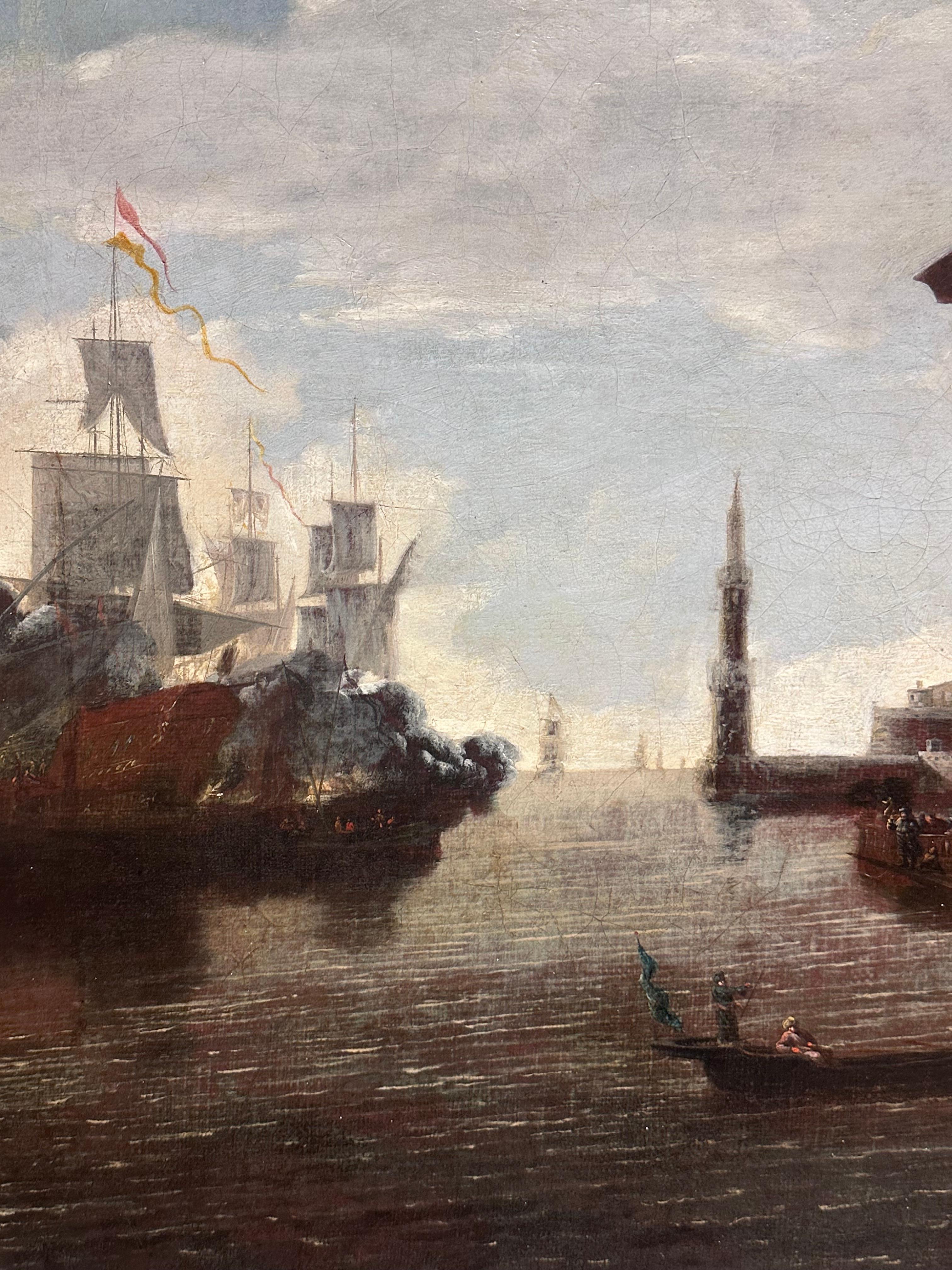 Huge Classical Old Master Oil Painting Ancient Roman Buildings Merchants Port For Sale 13