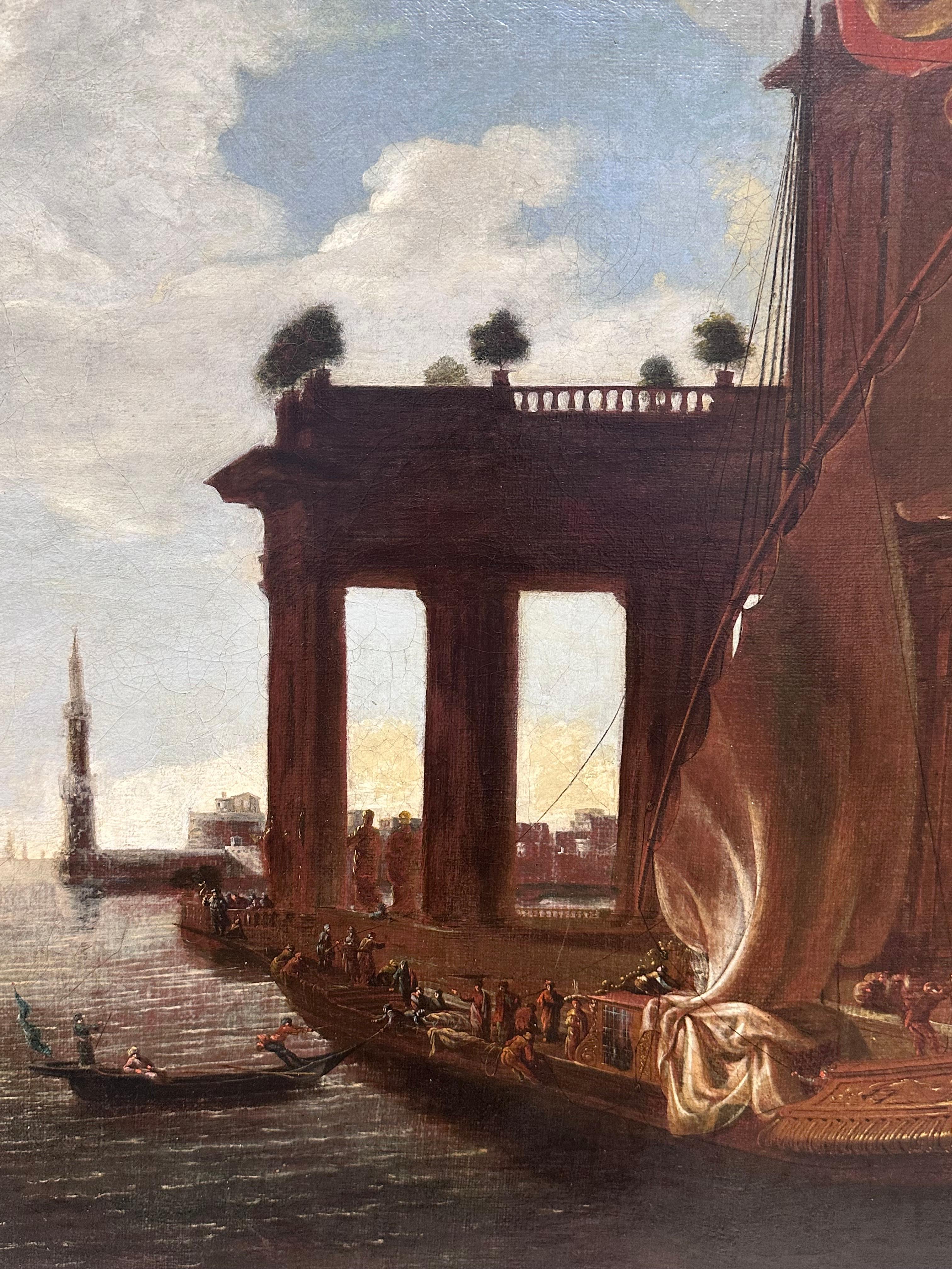 Huge Classical Old Master Oil Painting Ancient Roman Buildings Merchants Port For Sale 1