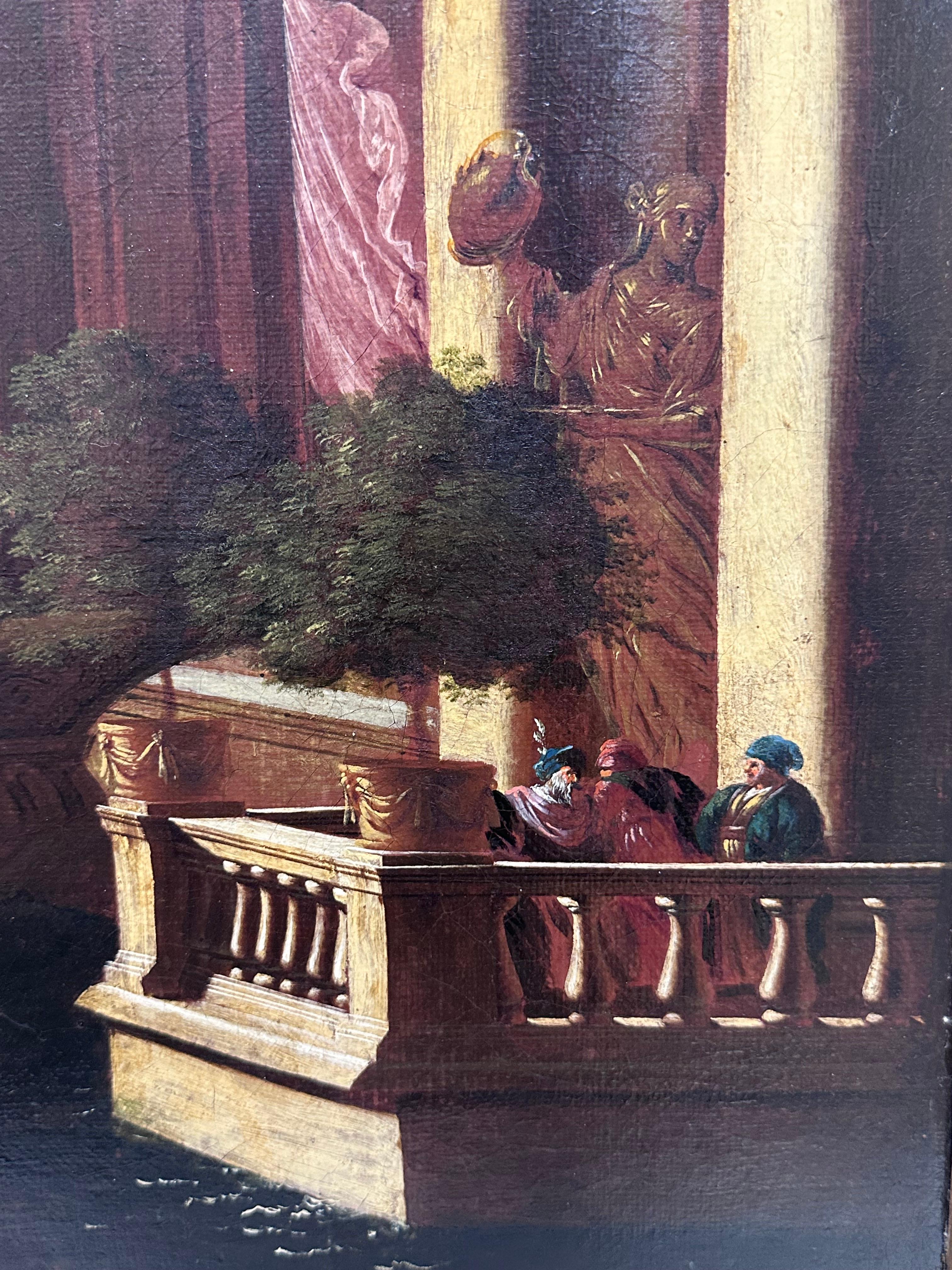 Huge Classical Old Master Oil Painting Ancient Roman Buildings Merchants Port For Sale 2