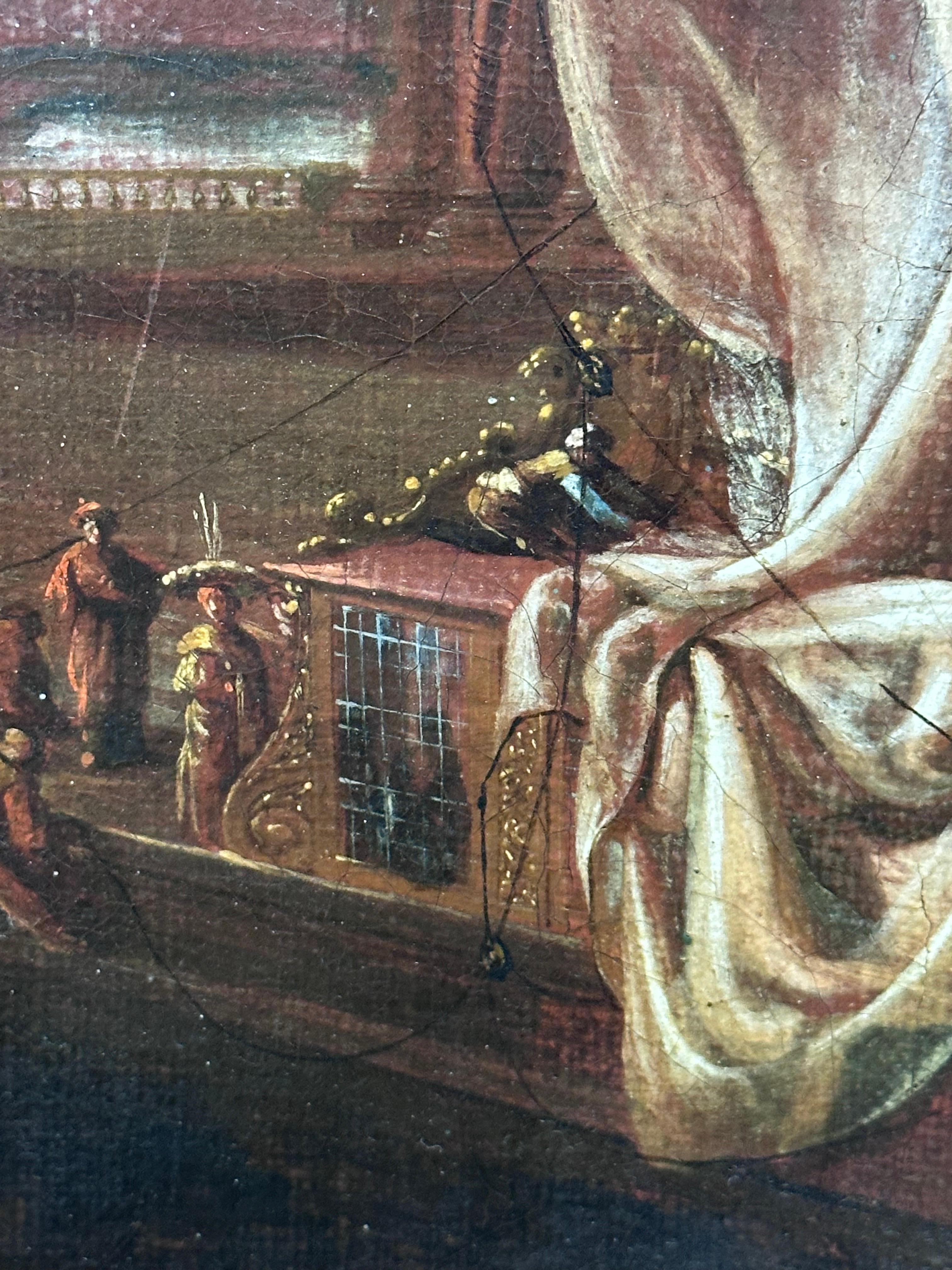 Huge Classical Old Master Oil Painting Ancient Roman Buildings Merchants Port For Sale 5