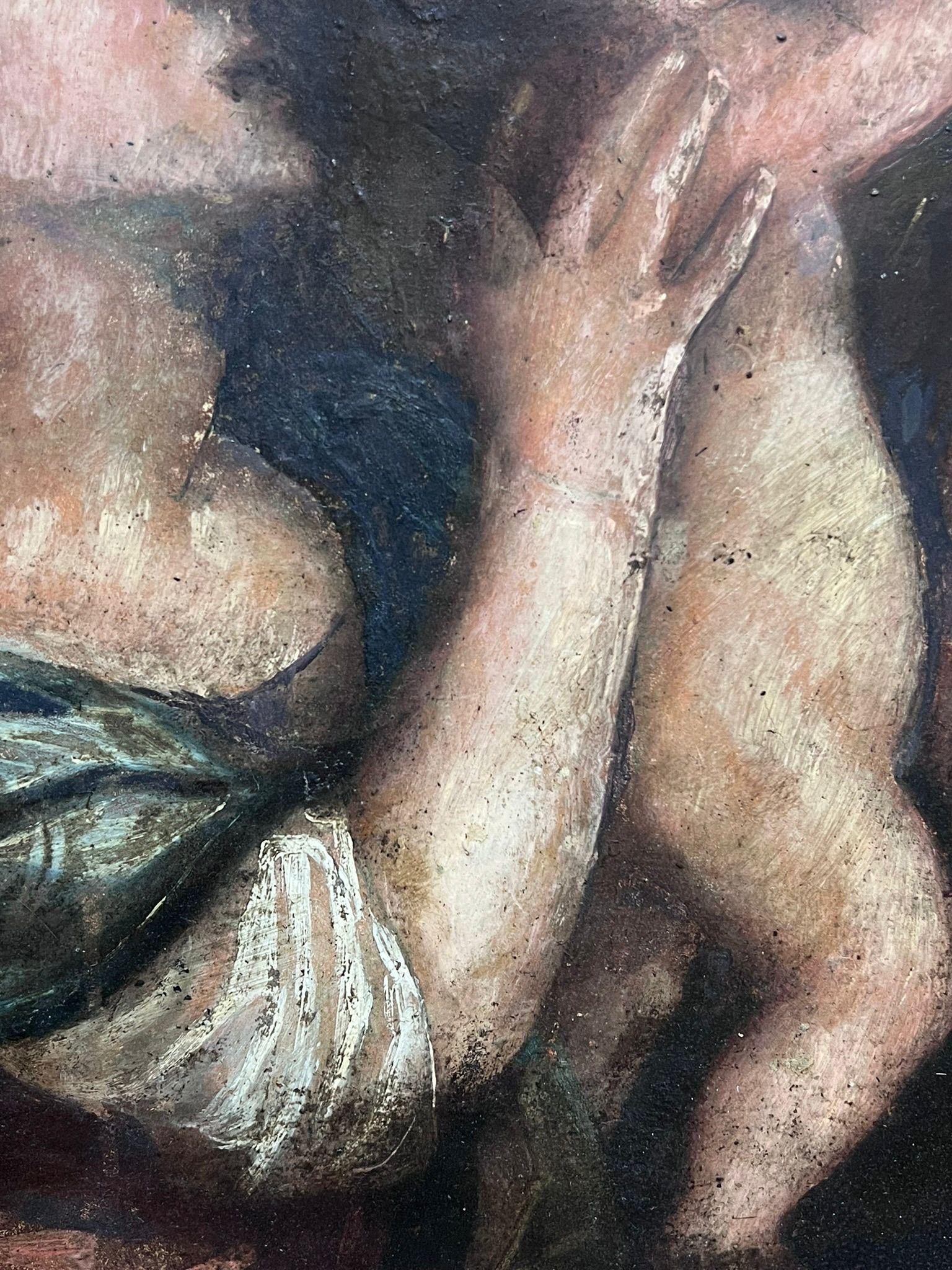 La Virgen con el Niño y el Santo
Artista italiano, finales del siglo XVIII
Óleo sobre tabla, enmarcado
Enmarcado: 21 x 17 pulgadas
Tablero: 18,5 x 14,5 pulgadas
Estado:  El cuadro está en buen estado en general, con algunos signos de envejecimiento