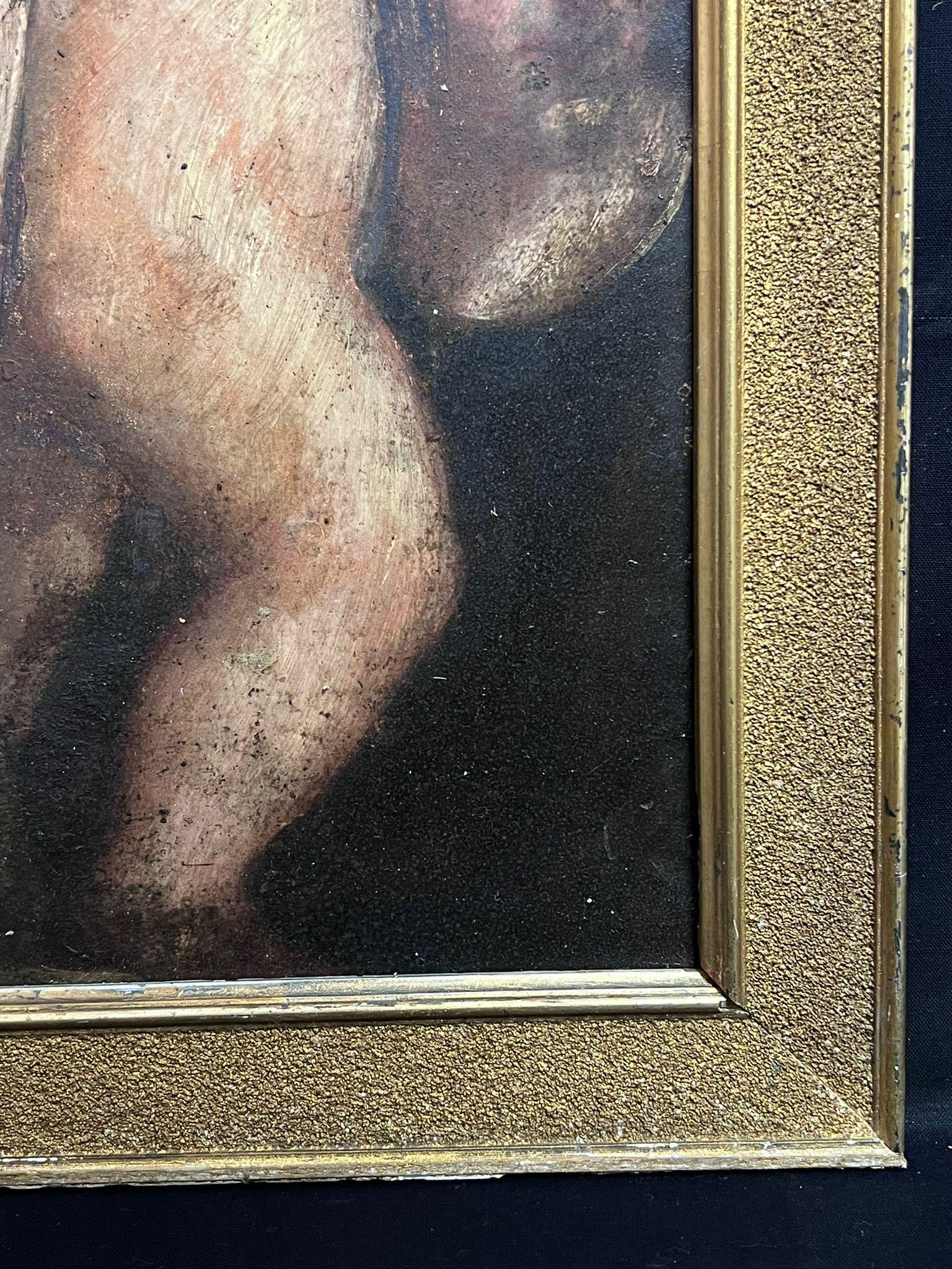 Madonna y Niño con Santo Siglo XVIII Pintura Religiosa Maestro Italiano 1