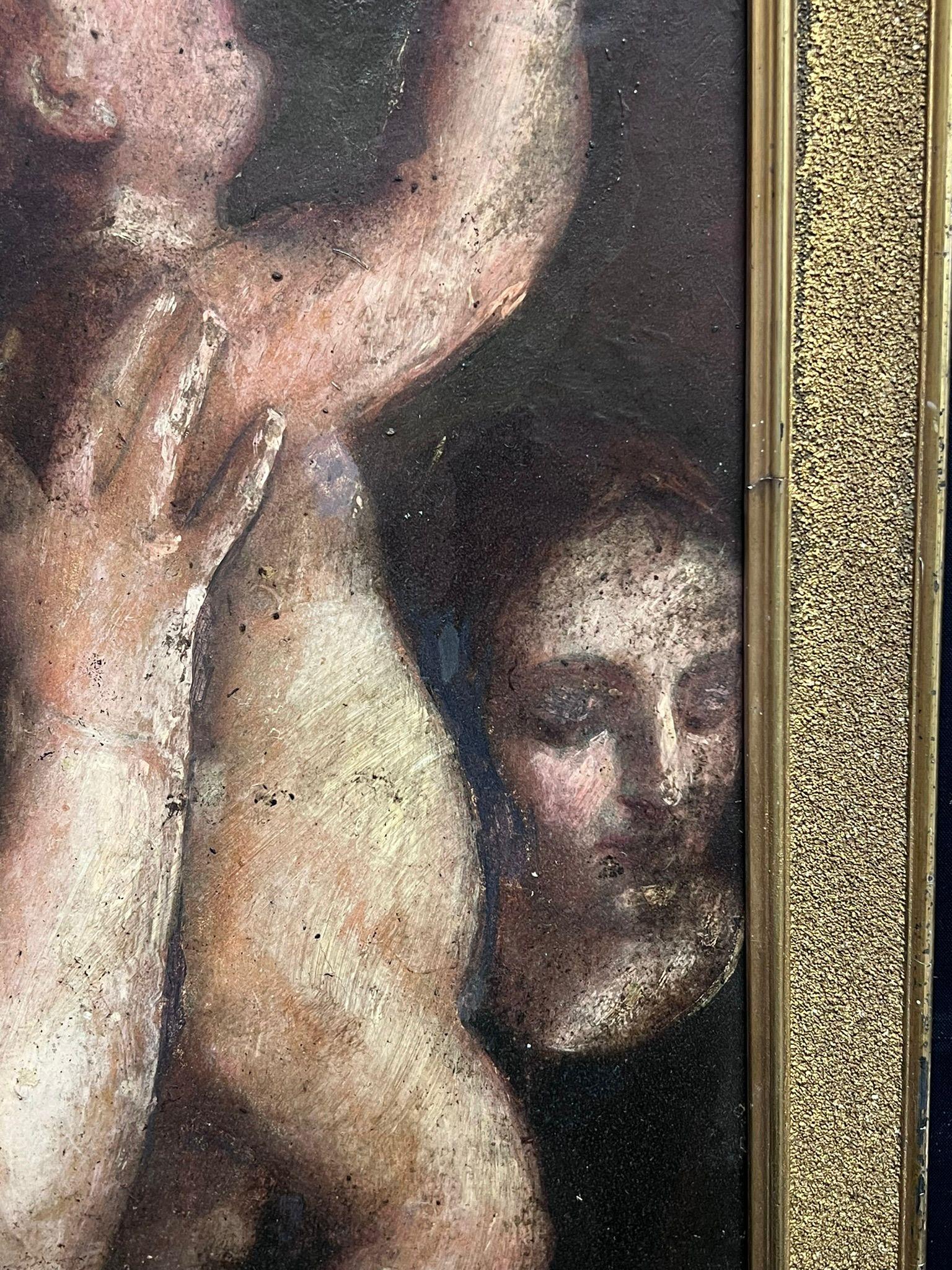 Madonna y Niño con Santo Siglo XVIII Pintura Religiosa Maestro Italiano 2