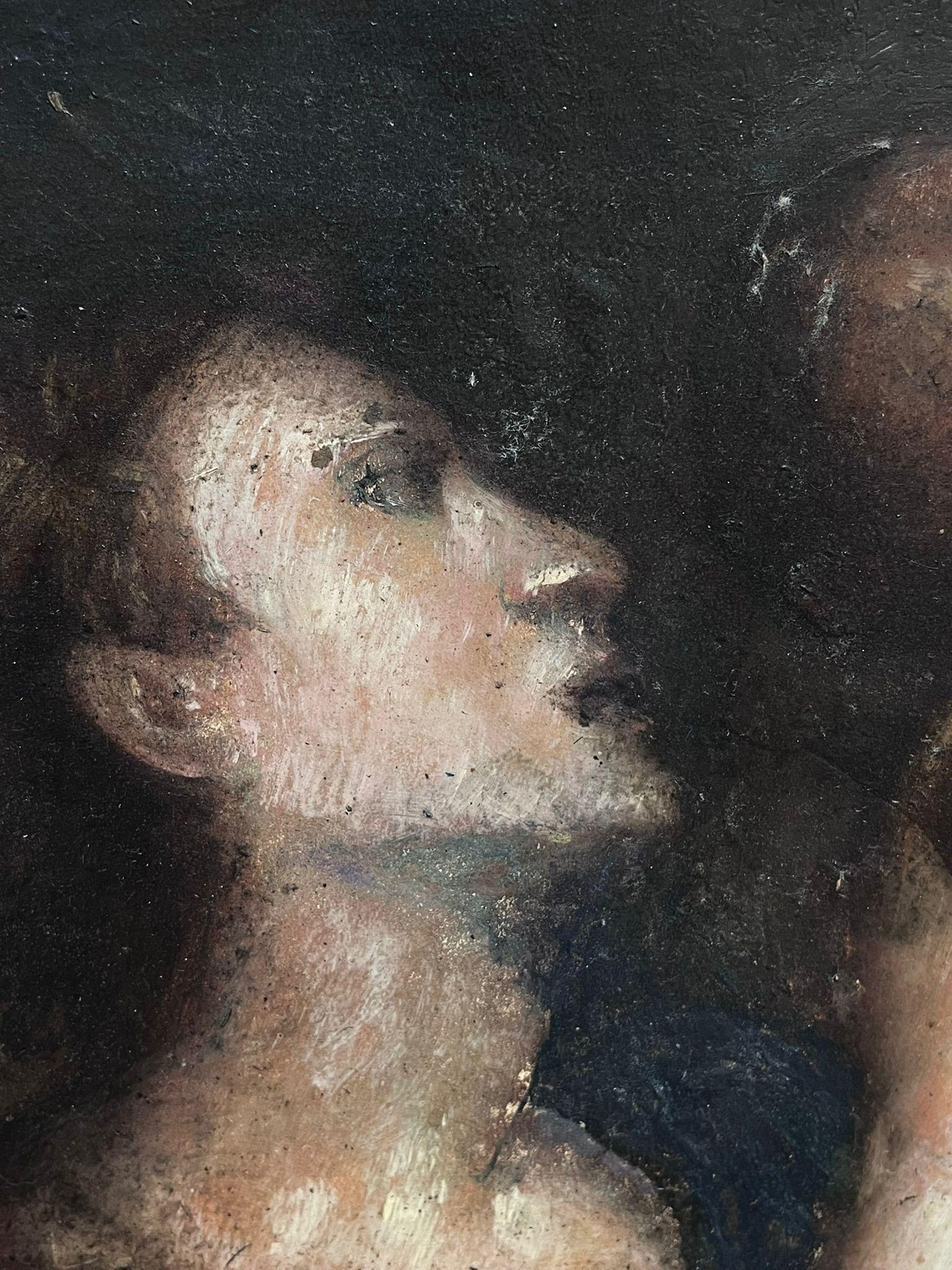 Madonna y Niño con Santo Siglo XVIII Pintura Religiosa Maestro Italiano 3
