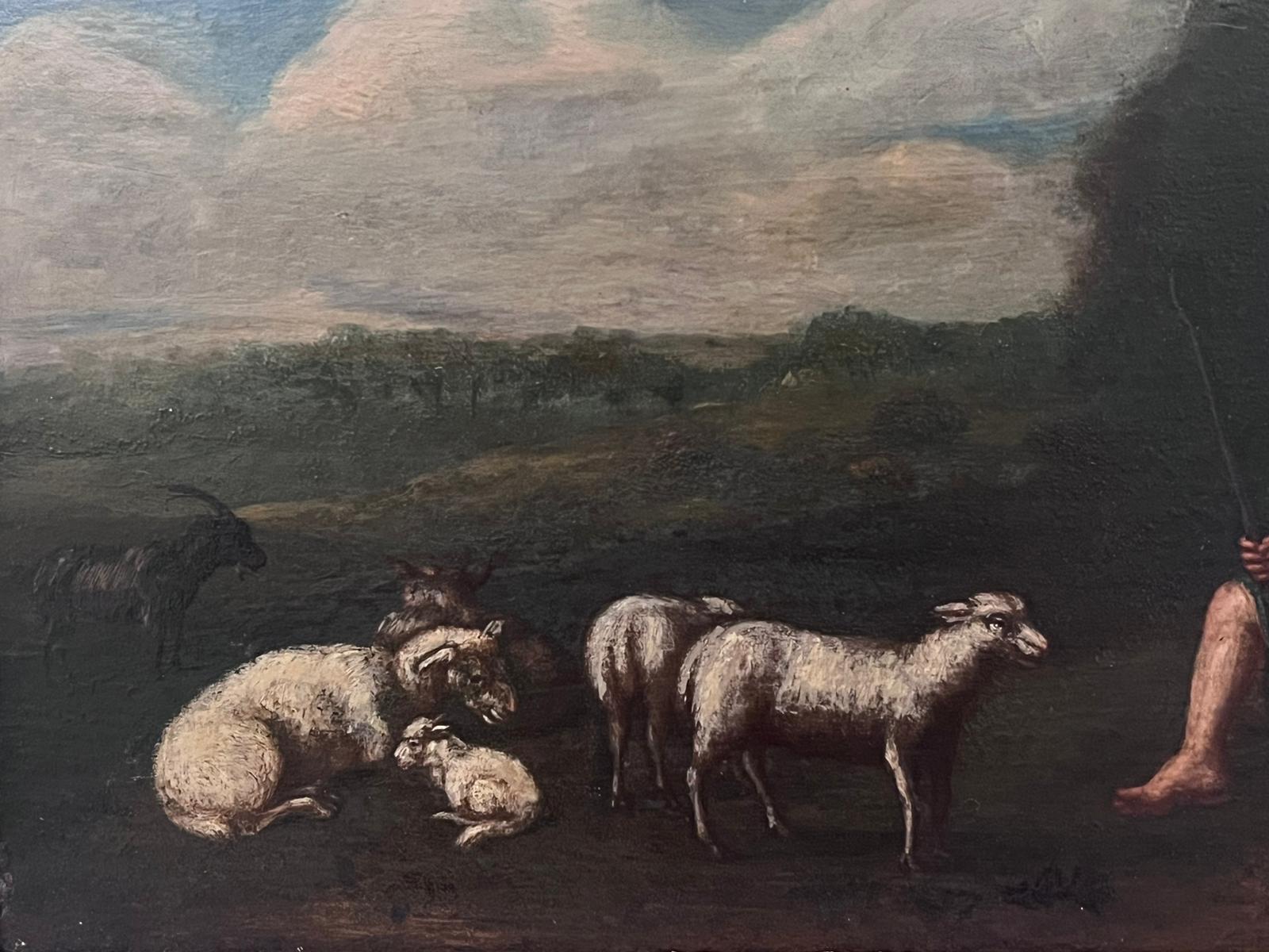 Pastori nei campi con pecore Paesaggio classico del XVIII secolo Pittura a olio 1